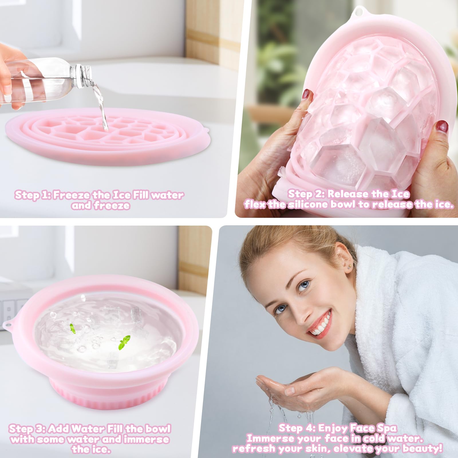 Face Bowl for Ice with Built-In Icetray, Foldable Silicone Ice Facial Bath Washbasin 2