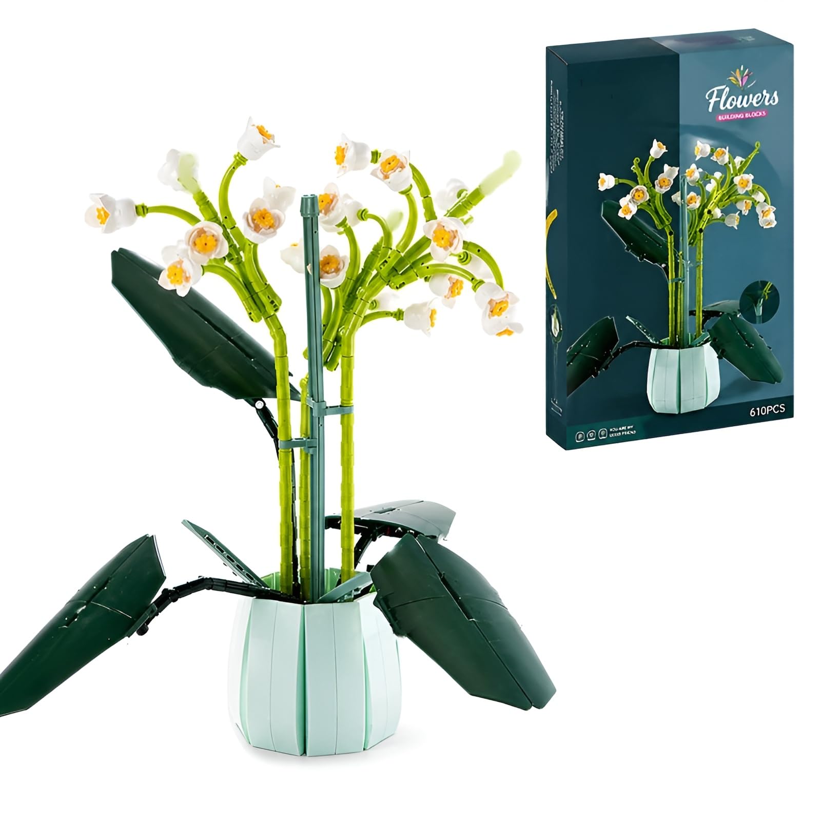 PlayExquizen Lily of The Valley Building Sets, 610 PCS Artificial Flowers Plant Building Blocks Kits, Botanical Collection Potted Floral Bricks Model Toys, Home Decor, Gifts for Girls and Ladies โ image 1
