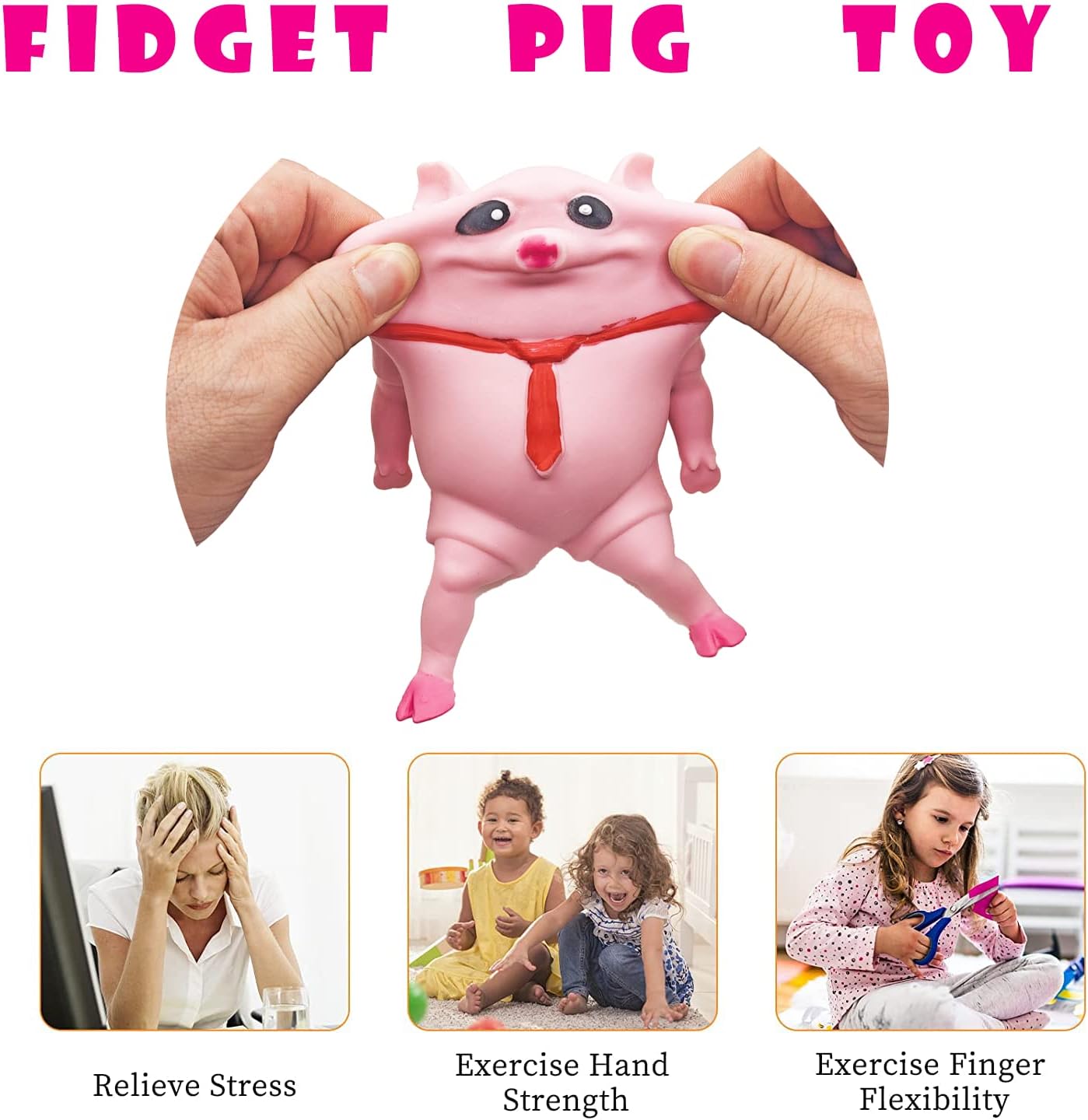 Novelty Cute Squishy Toy Pink Pig Gifts for Kids Adults, Decompress and Stress Stretch Animal Anxiety Relief Autism Disorders, Funny Pig Man Sensory Stress Toy for Girl Boy