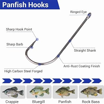 Panfish Fishing Hooks, 200Pcs Aberdeen Hooks 5 Sizes Assorted