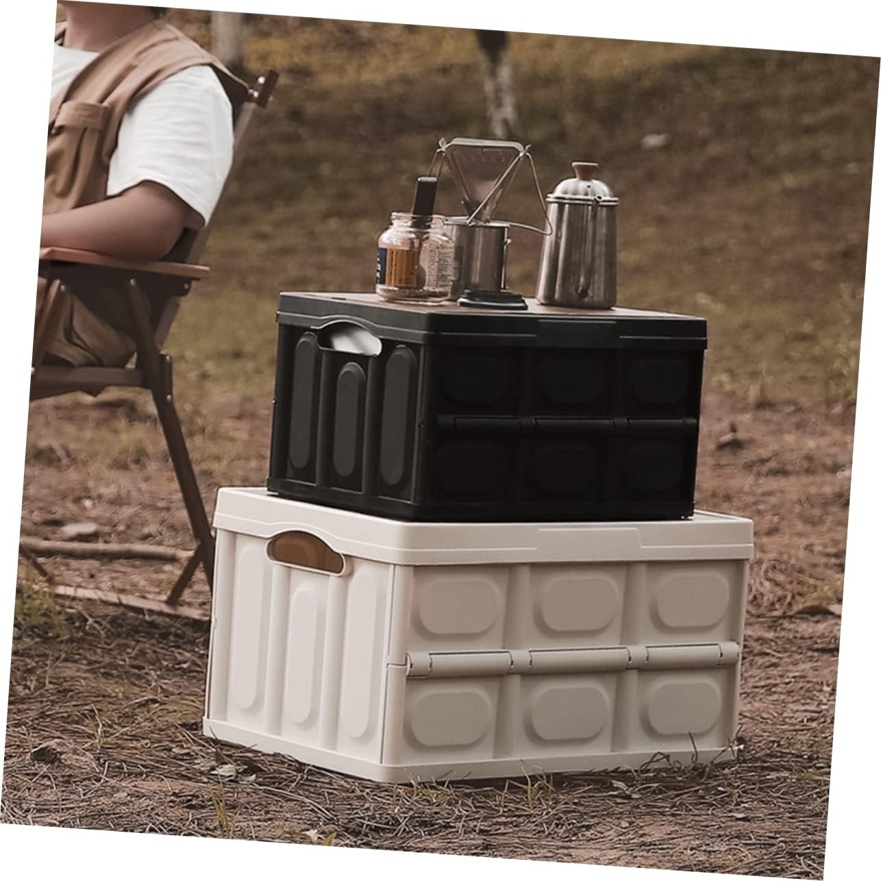 POPETPOP Folding Outdoor Storage Box Lid Large-capacity Clothes Organizer Collapsible Plastic Storage Container for Camping and Travel Weatherproof and Practical