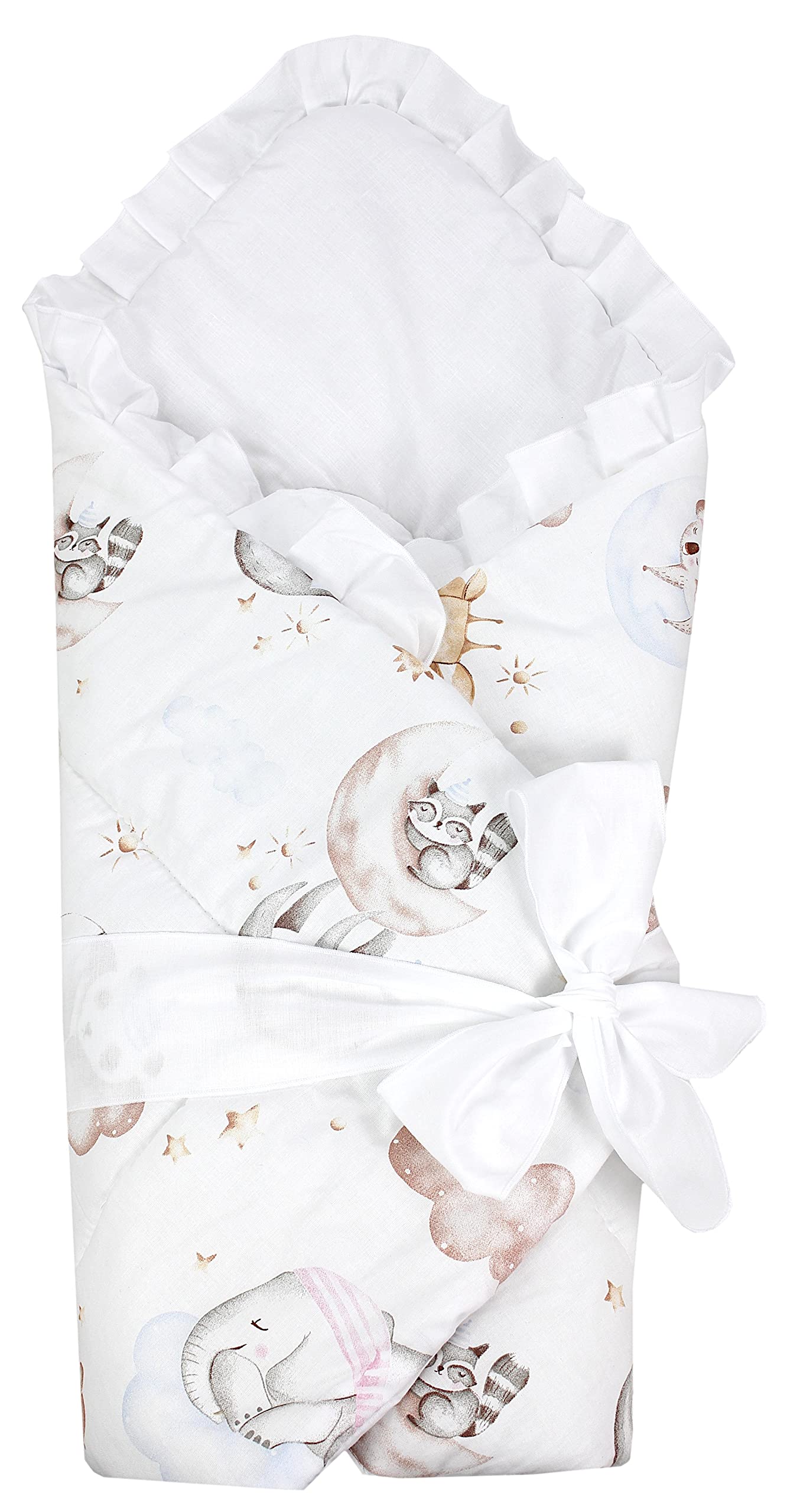 TupTam Unisex Baby Einschlagdecke mit Schleife, Farbe: Tiere auf Wolken, Größe: 70 x 70 cm