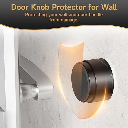 Miniatura 2 de Topes de puerta de aluminio con adhesivo para pared, tecnología de absorción de impactos de resorte, protector de pared para pomo de puerta (negro,