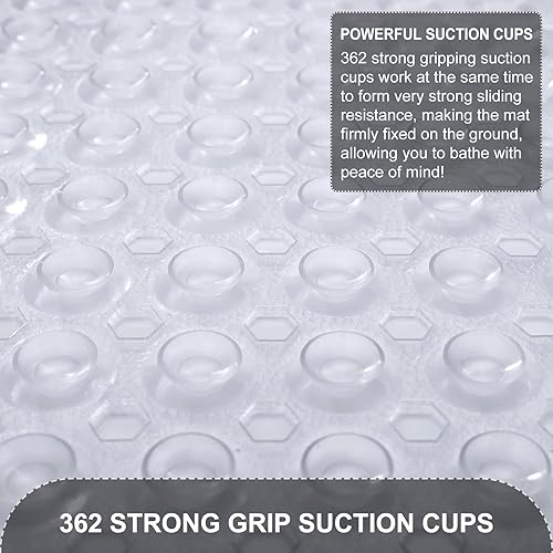 Vista 35 de Tapetes para bañera y ducha, antideslizante, 40 x 16 pulgadas, extra grande, lavable a máquina, con orificios de drenaje, ventosas para suelo de Gris