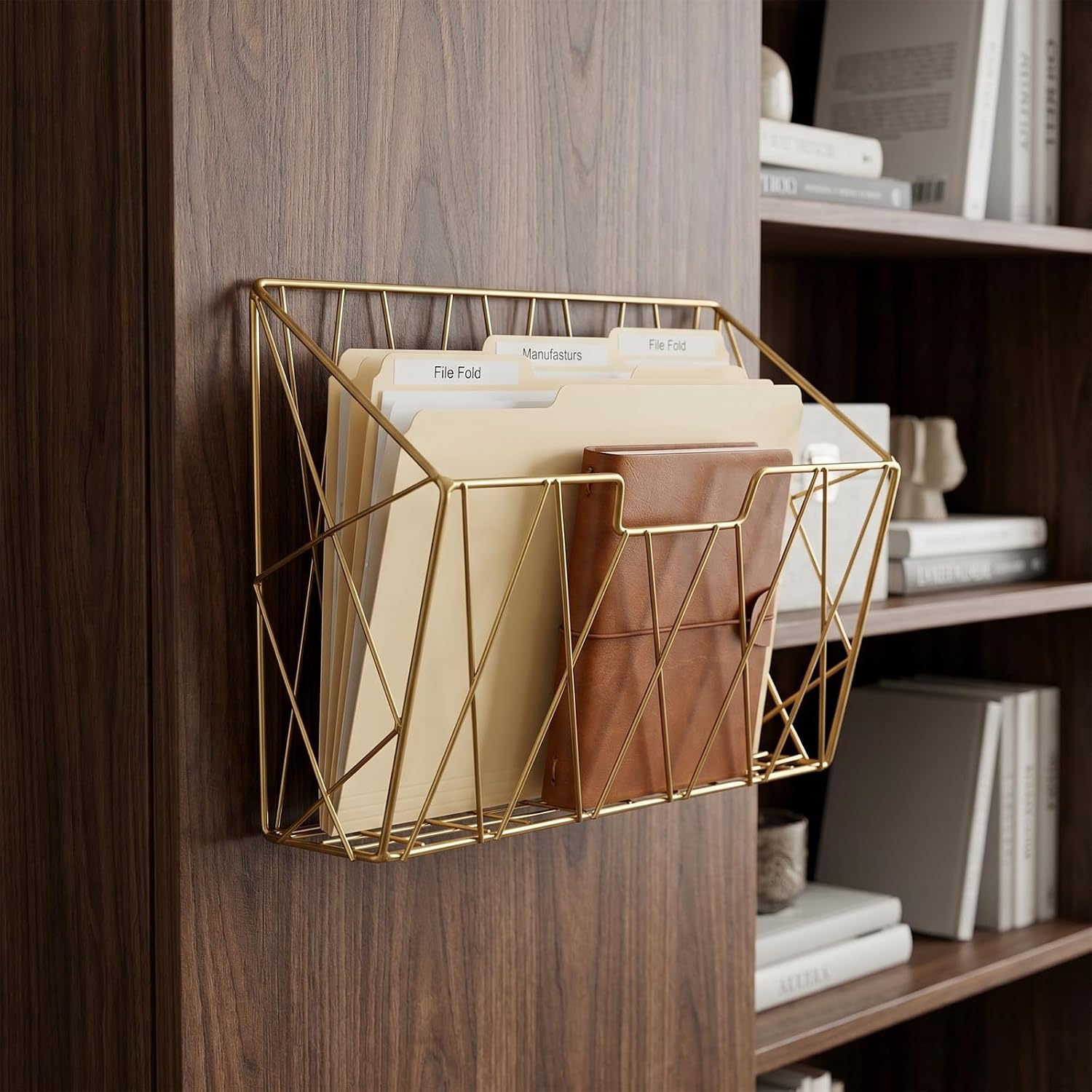 Alipis Wall Mounted Metal Magazine Rack Sturdy Iron Wire Design Prevents Damage with Gold Finish Nordic Minimalist Style for Entryway and Home Decorative Hanging Magazine Organizer