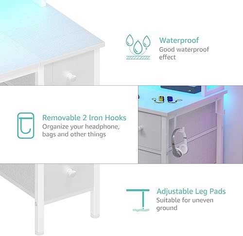 Miniatura 8 de Lufeiya Escritorio blanco para juegos con cajones y estantes de almacenamiento, escritorio de oficina en casa de 47 pulgadas con soporte para