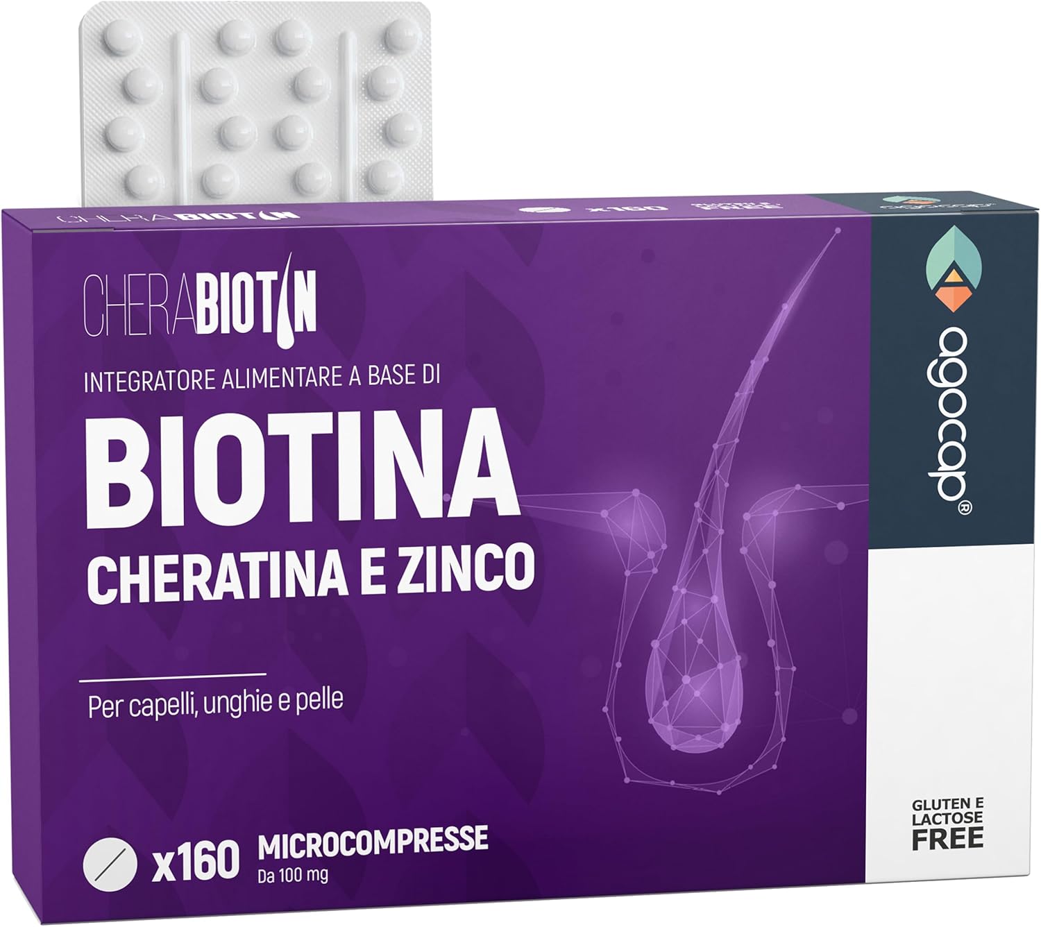 Cherabiotin, integratori a base di Biotina, Cheratina e Zinco. Vitamine per unghie e pelle. crescita capelli e anticaduta donna. 160 micro compresse, 5 MESI DI FORNITURA - Amazon product rated Grade B