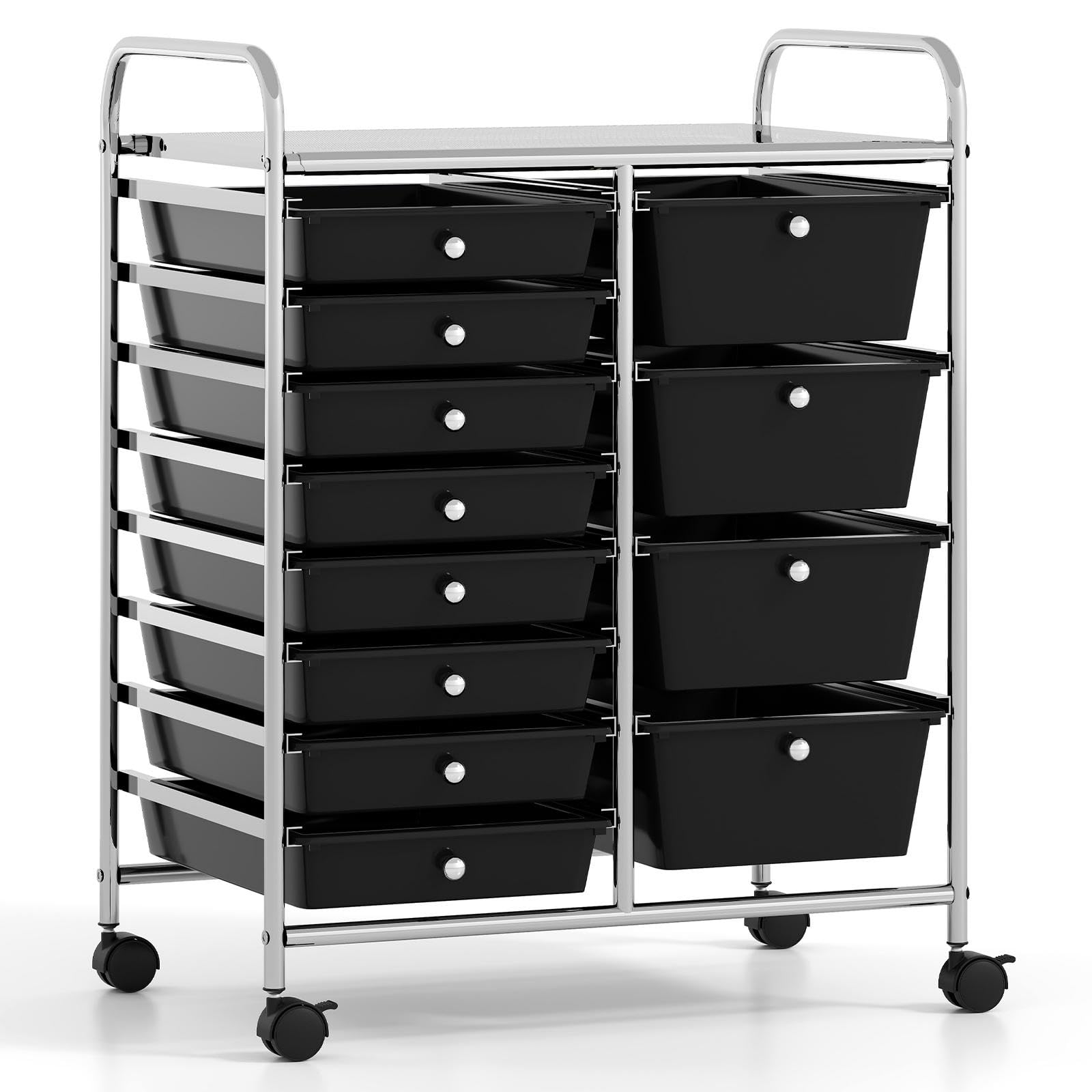 TANGZON 12 Drawers Storage Cart, Rolling Utility Cart with Lockable Wheels, Multipurpose Mobile Trolley Organizer for Home Office Stationery Beauty Salon (Black, 63 x 37 x 75cm, 2 Sizes Drawers)