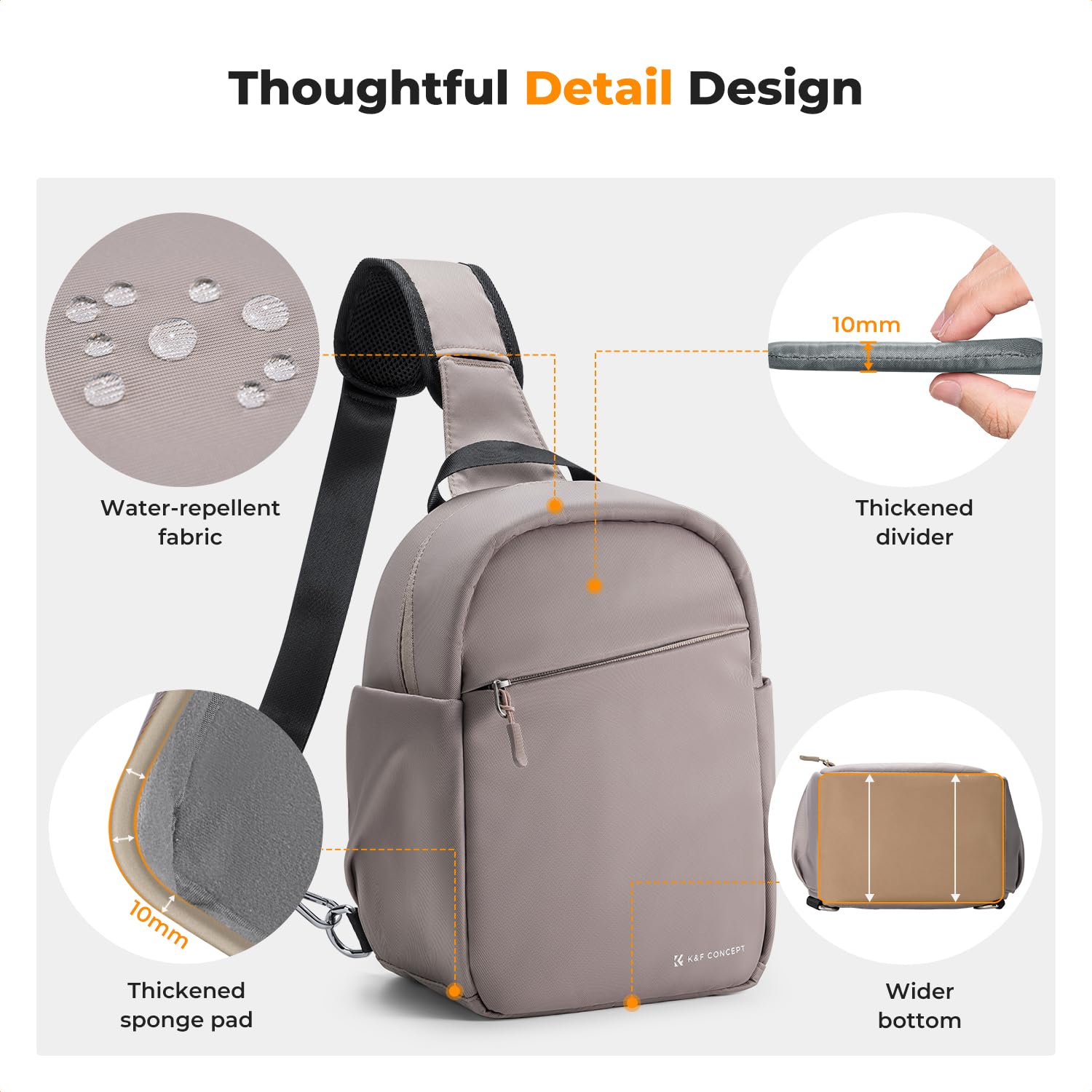 K&F CONCEPT Sac à bandoulière pour Appareil Photo, Sac à Dos Reflex Compact pour Appareil Photo imperméable à l'eau avec bandoulière Large et Ajustable