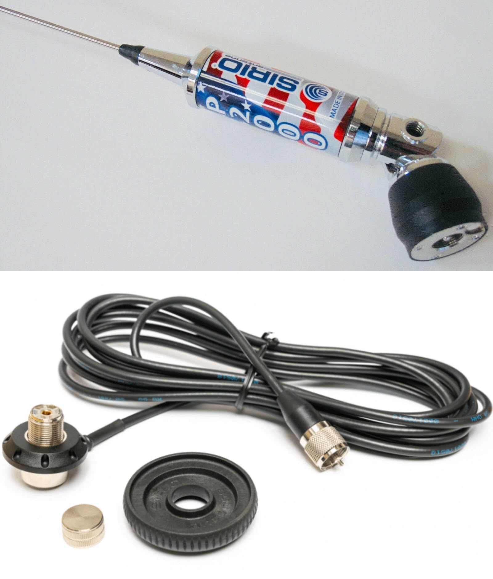 Sirio P2000 PL Cb/10M Roof Mount Antenna with USA Flag