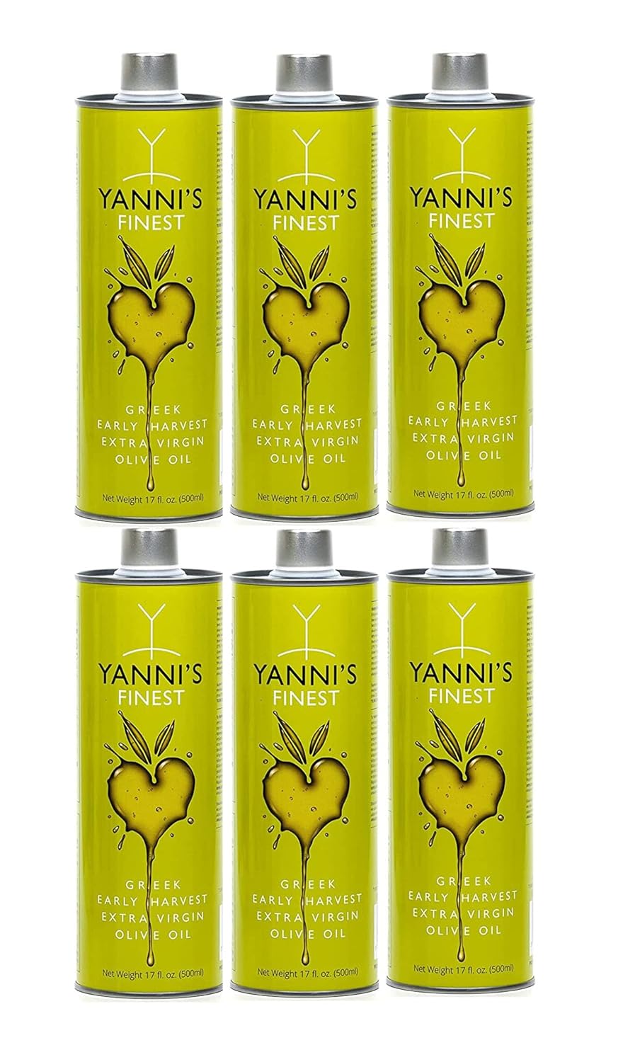YANNI’S FINEST | Greek Multi Awarded Extra Virgin Olive Oil | 100% Natural | Single Origin | Cold Pressed | Early Harvest | Low Acidity | High in Polyphenols | Non-GMO | Gluten-Free | 17 fl.oz (17 Fl Oz (Pack of 6))