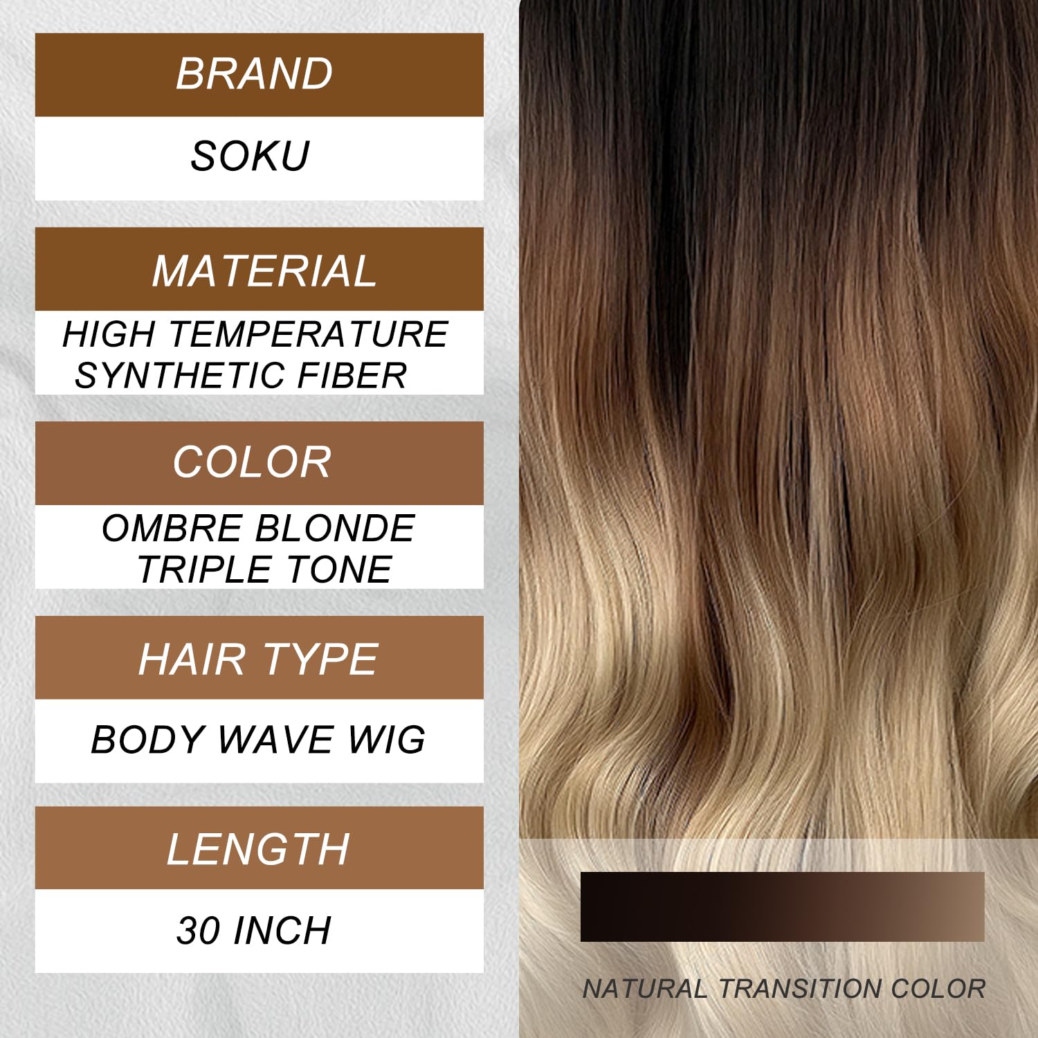 SOKU Lace Front Wavy Wigs for Women 30 Inch Ombre Blonde Body Wave Synthetic Hair Triple Tones T Part Transparent Swiss Lace Front Wig for Women