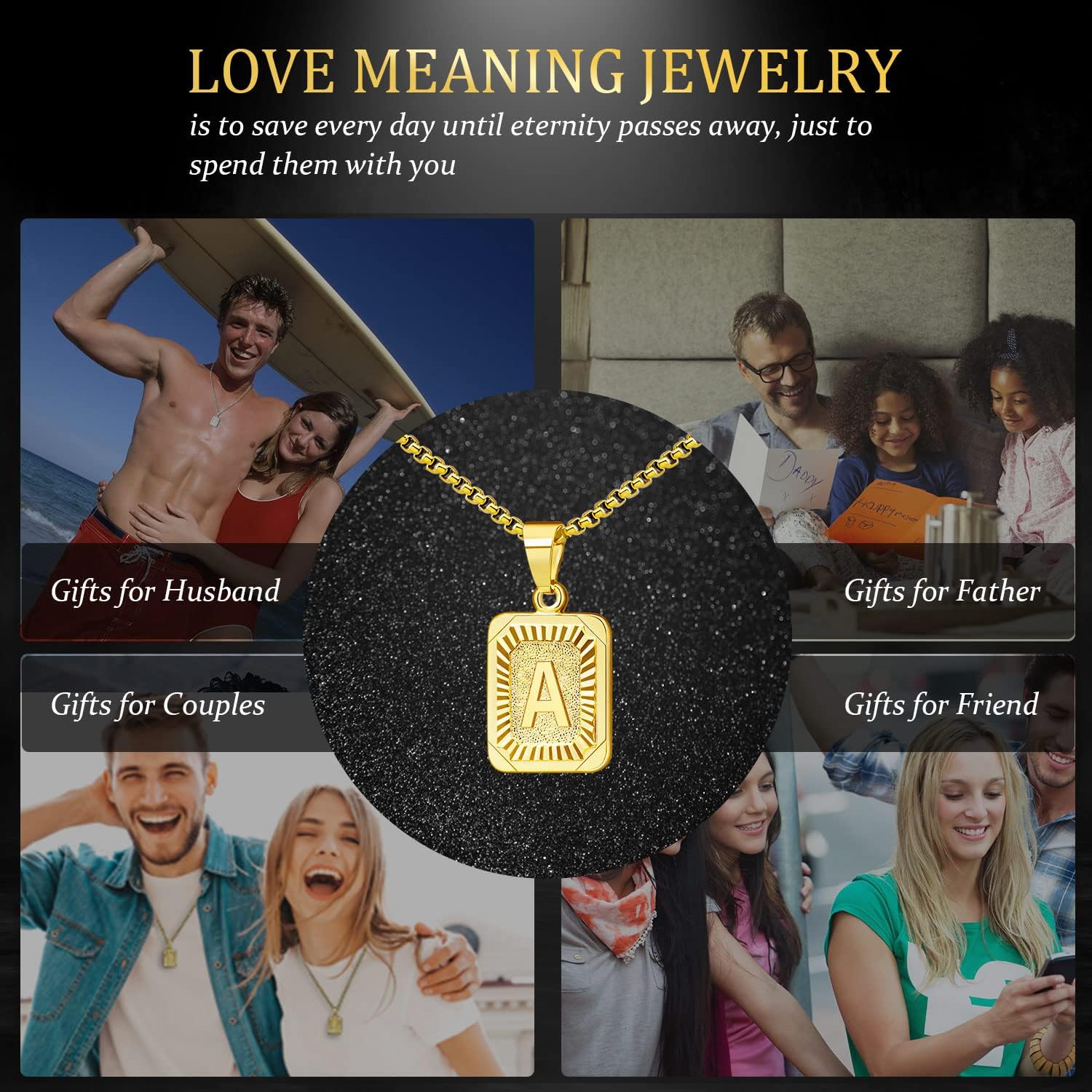 JSJOY Valentines Day Gifts Gold Initial Necklaces for Women Men Gold Letter Necklaces 26 Capital A-Z Letter Pendant Necklace for Women Square Monogram Necklace for Her Graduation Gifts 2026 - Image 4