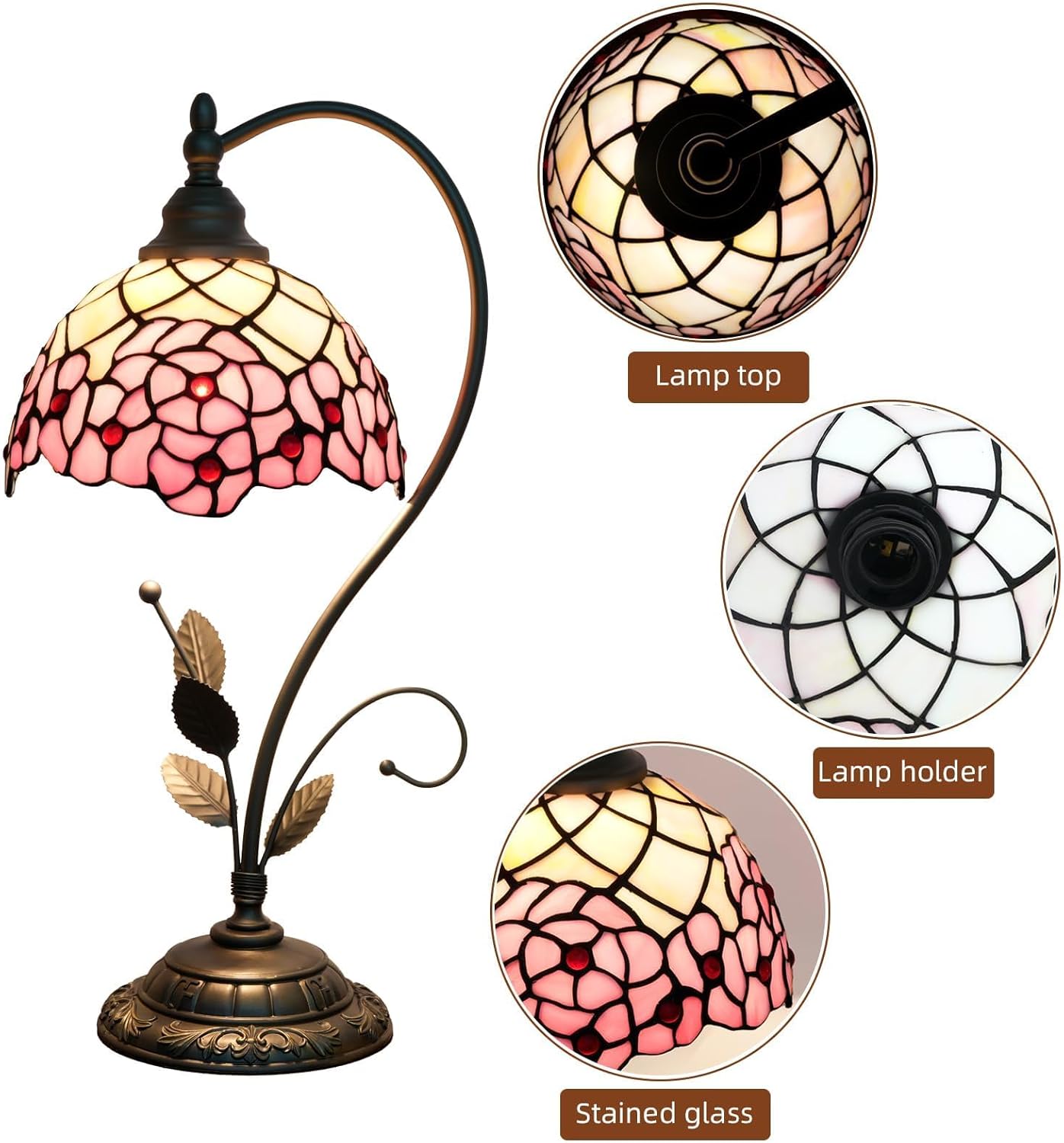 Tiffany Lamp Stained Glass lamp 8X10X20 Small Bedside Table Lamps for Living Room Bedroom Dorm Kitchen Home Decor Festival Birthday Gift,Cherry Blossom
