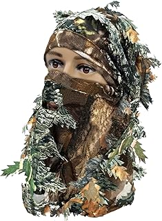 Ghillie 3D Leafy Face Mask Camouflage Hunting Hat Full Coverage Lightweight Breathable Hunting Mask for Men Camo Mesh Netting Deer Turkey Hunting Gear Camouflage Headwear Face Covering