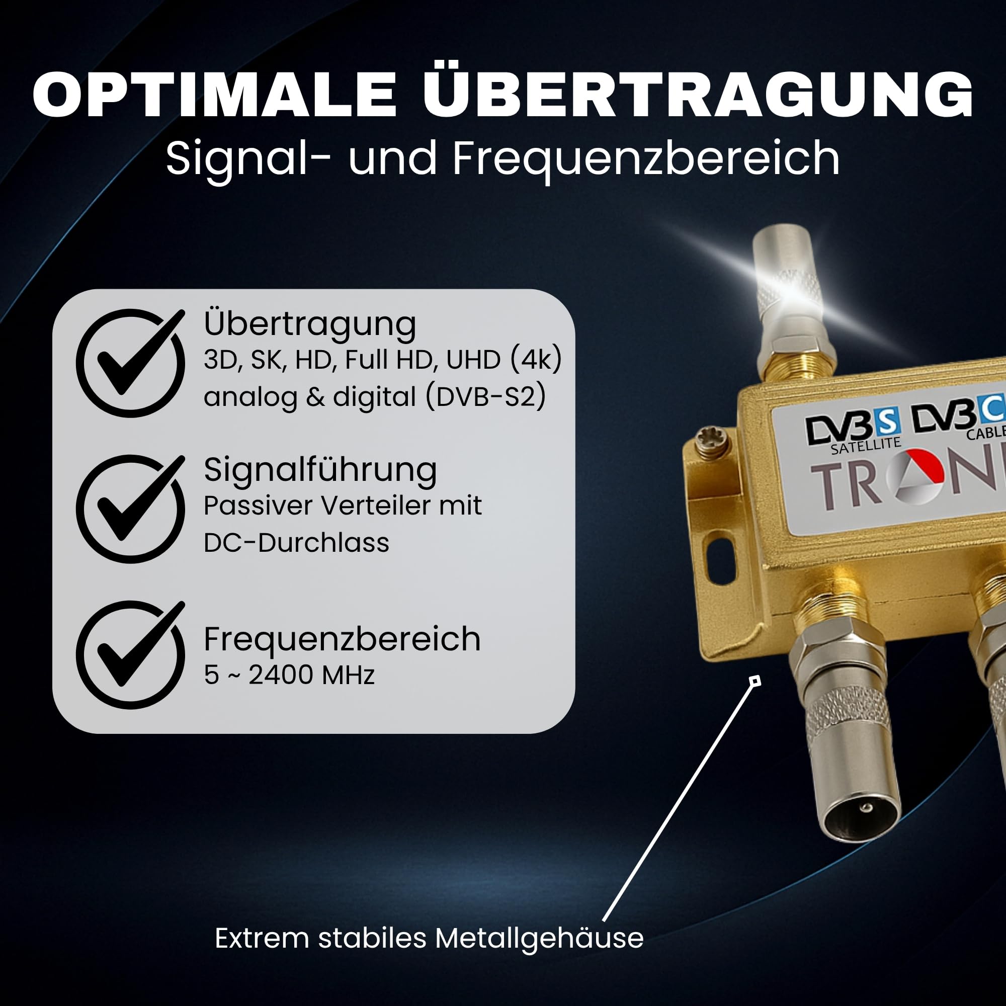 TronicXL 4K - Divisor de satélite 6 compartimentos 3D / HD apto para TV entrada de CC cable de distribución de antenas DVBC DVBT por ejemplo FM