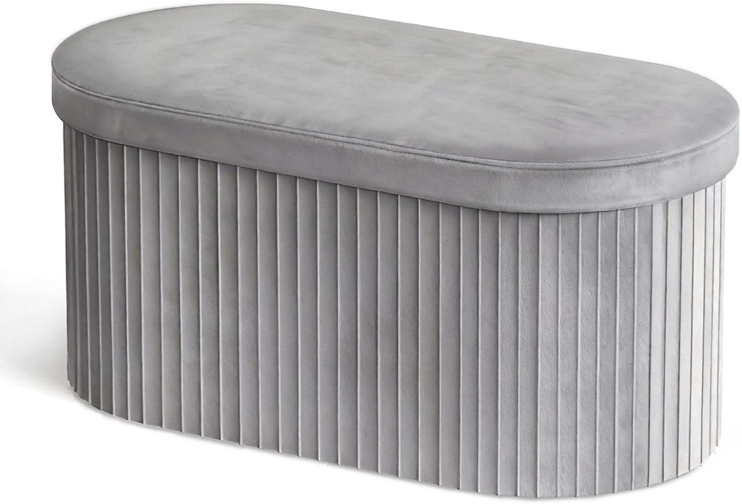 GLAXYFUR Oval Storage Ottoman Bench, Velvet Foot Rest, 30 Inch Folding Chest for Living Room, Bedroom, Grey - Image 8