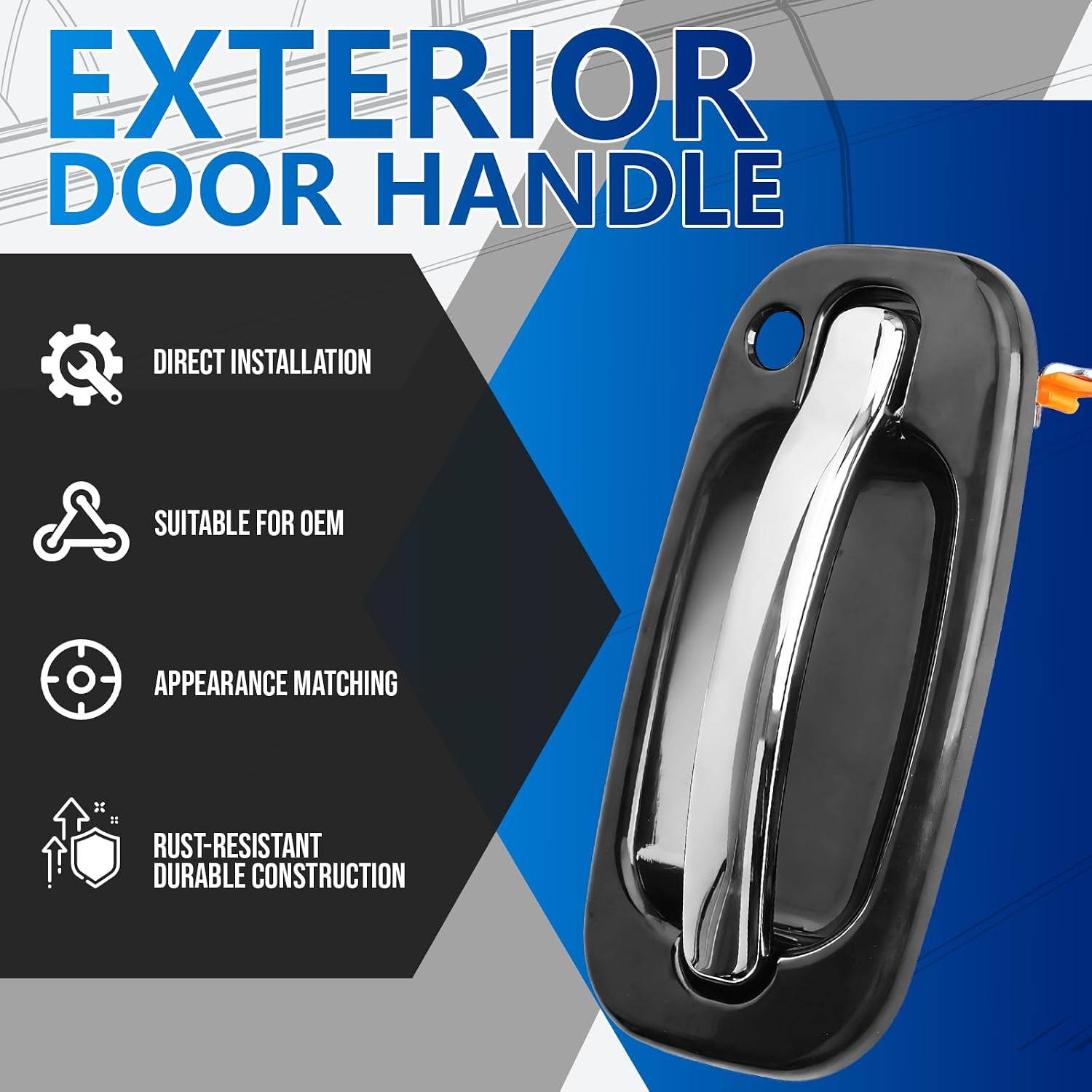 Exterior Door Handle Set | Chrome Lever Front & Rear Left & Right Side | Compatible with 1999-2007 Chevy Avalanche Silverado Suburban Tahoe, GMC Sierra Yukon, Escalade | OE #15034985, 15721571