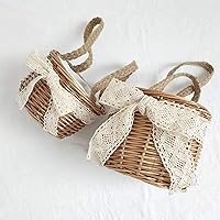 Vista 3 de Cestas de flores para niñas, 2 paquetes de cestas de flores tejidas rústicas portátiles para niños, cestas de mimbre hechas a mano de 5.1 pulgadas