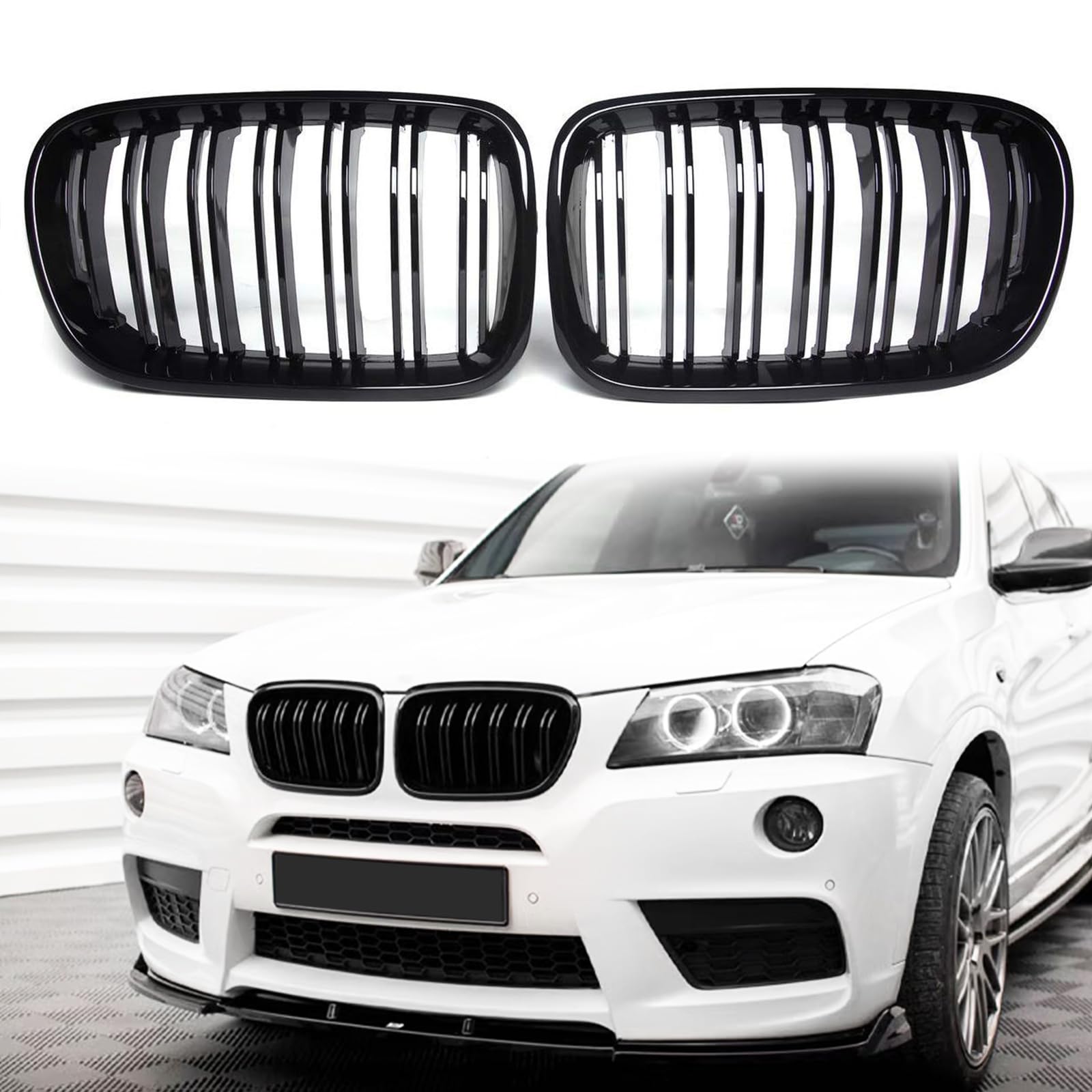 Zealhot F25 Grille, Black Front Kidney Grille for BMW 2011-2013 X3 F25 | Gloss Black Doub…