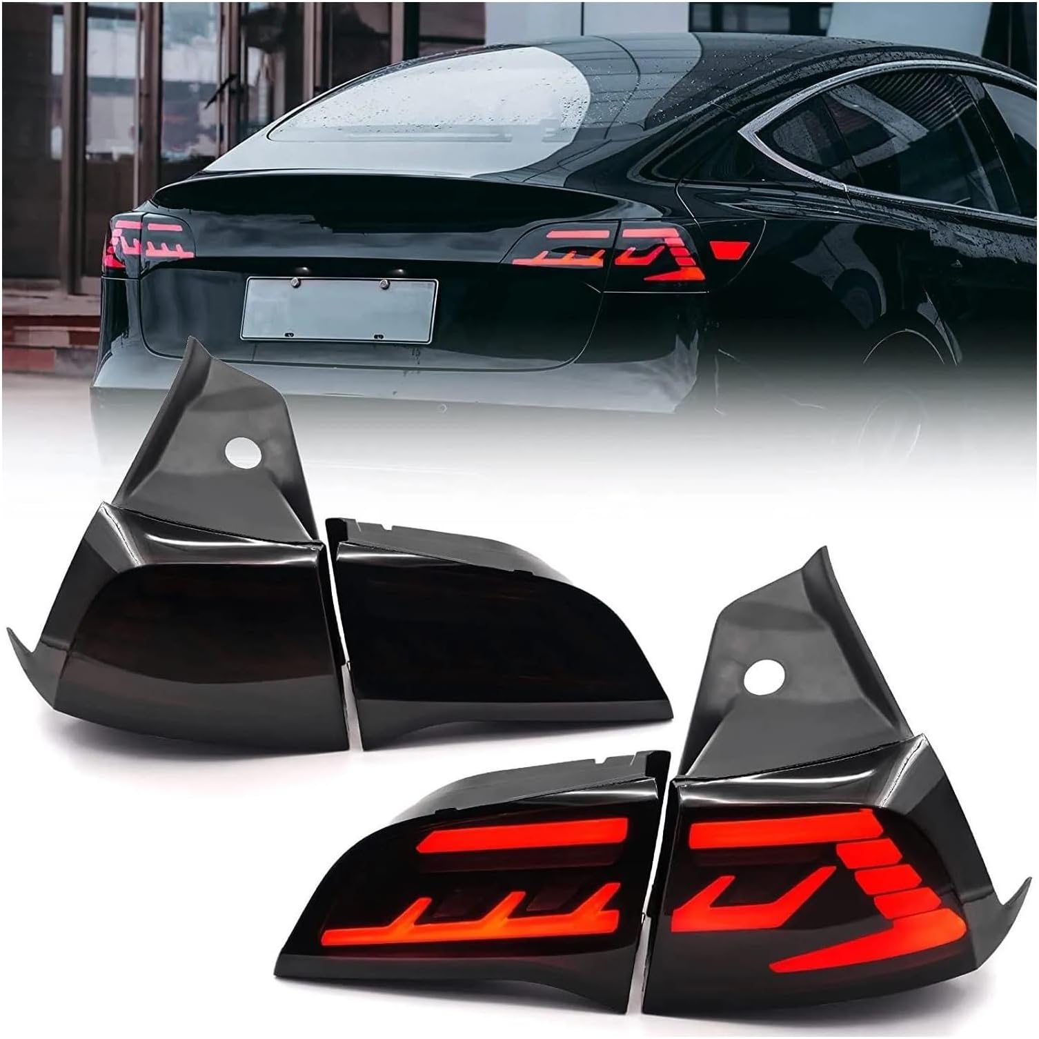 Car Turn Signal Tail Light For Tesla For Model 3 For Model Y 2017 2018 2019 2020-2022 Full Tail Lights With Sequential Turn Signal DRL Rear Tail Lam LED Taillights Assembly