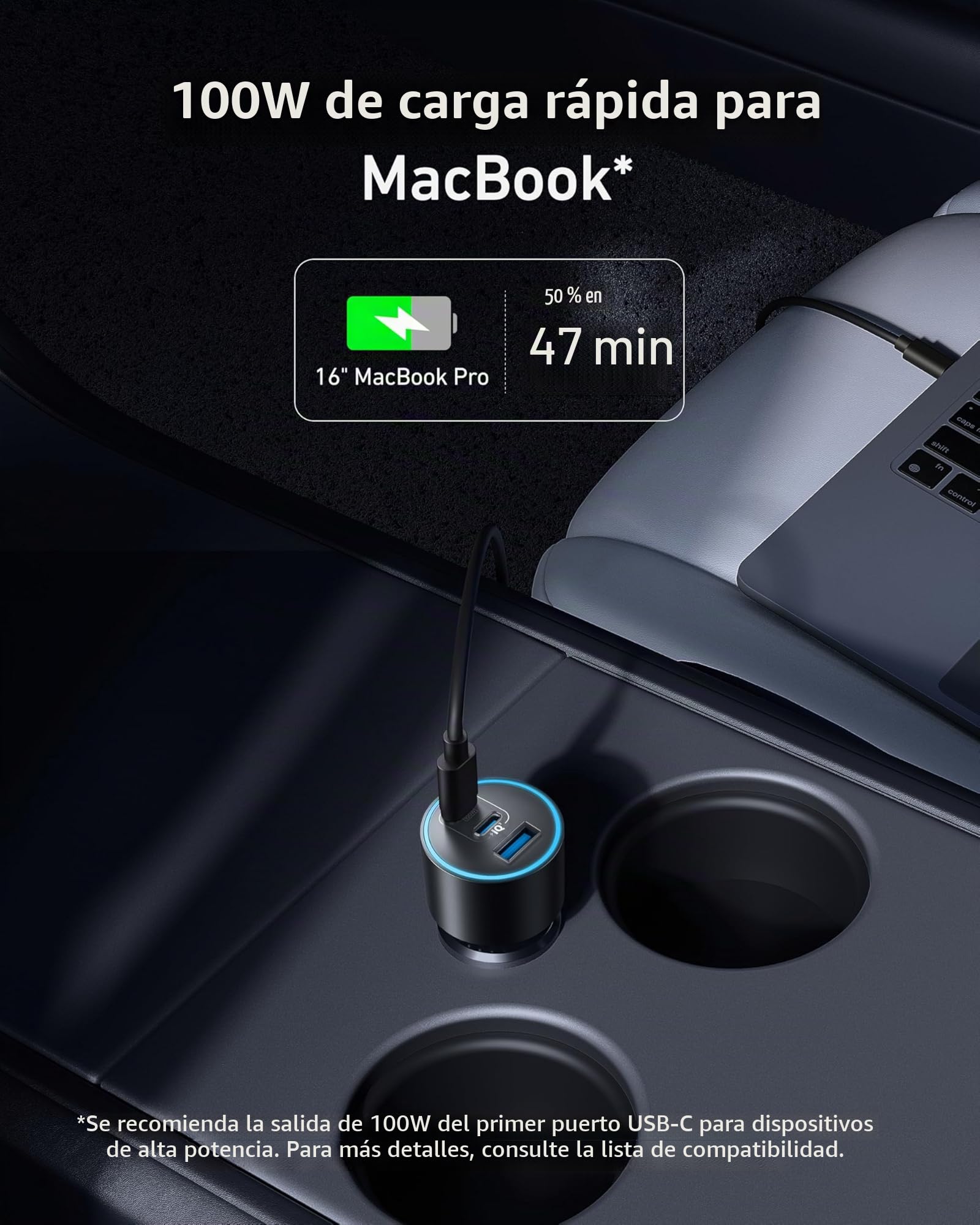Anker Cargador de Coche USB-C, Cargador de Coche Rápido Tipo-C Ultracompacto 3 Puertos 167,5 W Máxi. para MacBook Pro/Air, iPhone 15/14 / 13 Series, Samsung S24 / S23, iPad Pro, AirPods y Más