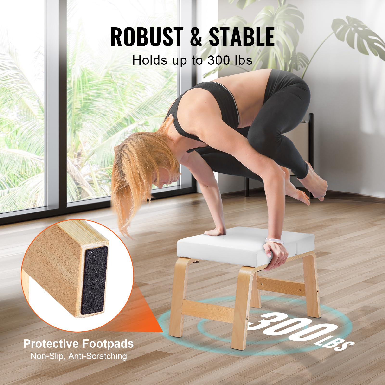 VEVOR Panca per Verticale Yoga Carico di 136 kg Sedia da Yoga per Inversione per Palestra di Famiglia, Struttura in Legno, Cuscinetto in PU, per Allenamento di Forza Equilibrio, Allevia Fatica, Bianco