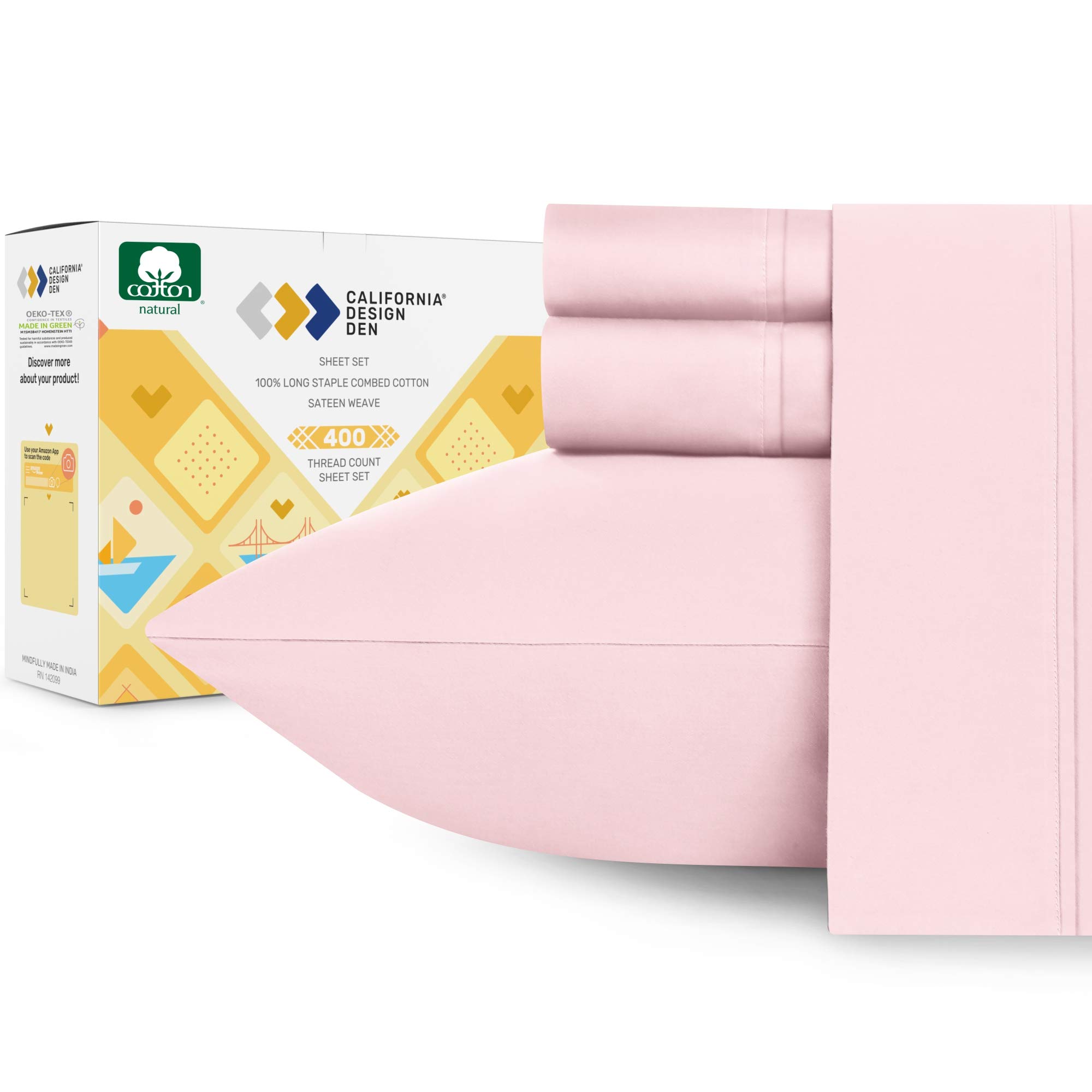 California Design Den Best Luxury Cotton Sheet Set, Pink, Queen, 4-Piece, 41cm