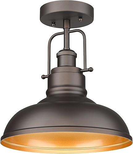 zeyu ZY41-F SG - Lámpara de techo industrial moderna de montaje semiempotrado de 11 pulgadas para cocina, dormitorio, loft, acabado gris, ZY41-F SG
