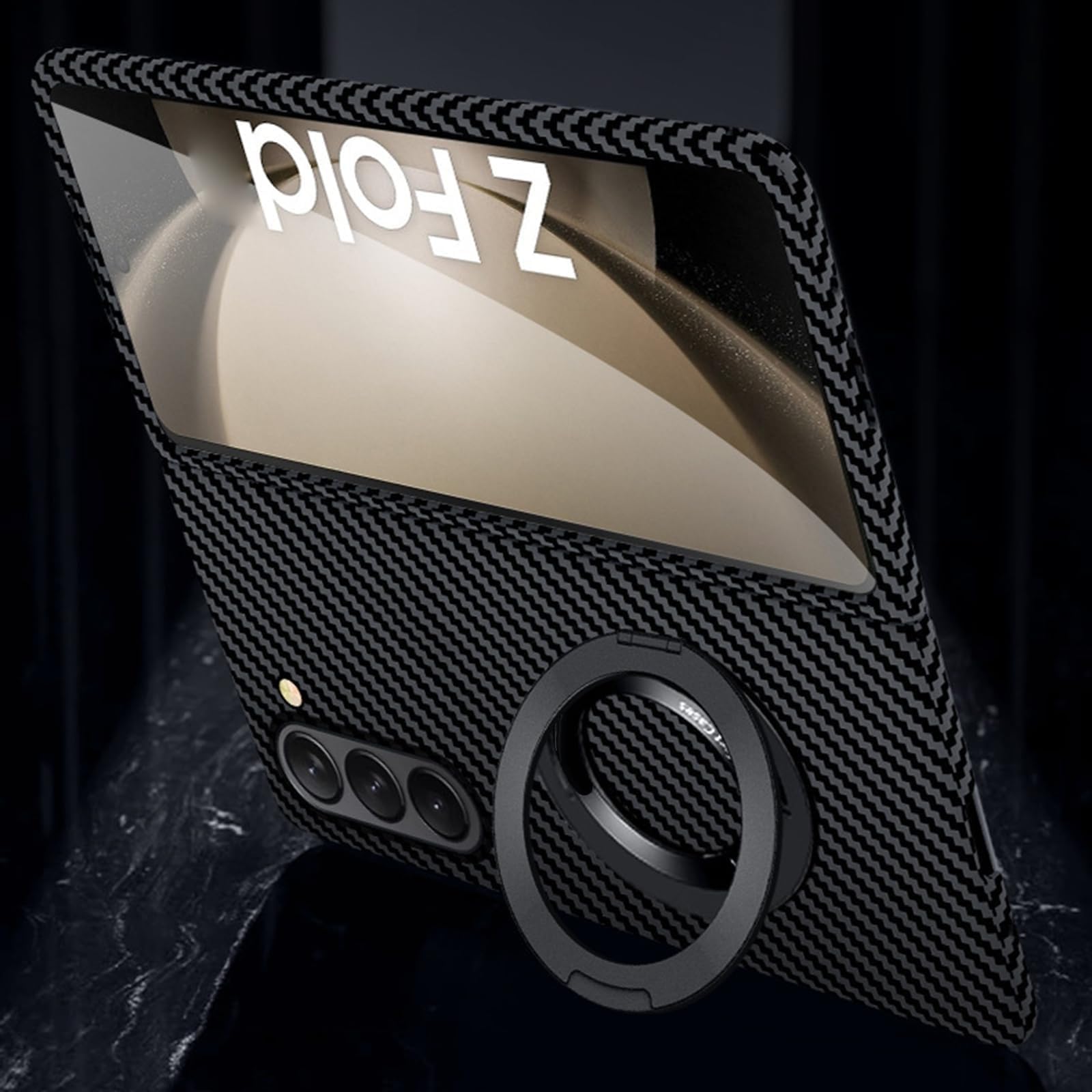 Custodia Per Samsung Galaxy Z Fold 6, Pellicola Protettiva For Schermo Fibra Di Carbonio Custodia Con Supporto Anello E Supporto For Ricarica Wireless Custodia(Blu)