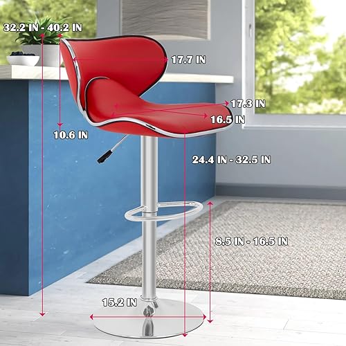 Miniatura 10 de PayLessHere Taburetes de bar taburetes de mostrador con altura ajustable giratorias, respaldo de piel sintética, juego de 2 sillas de comedor