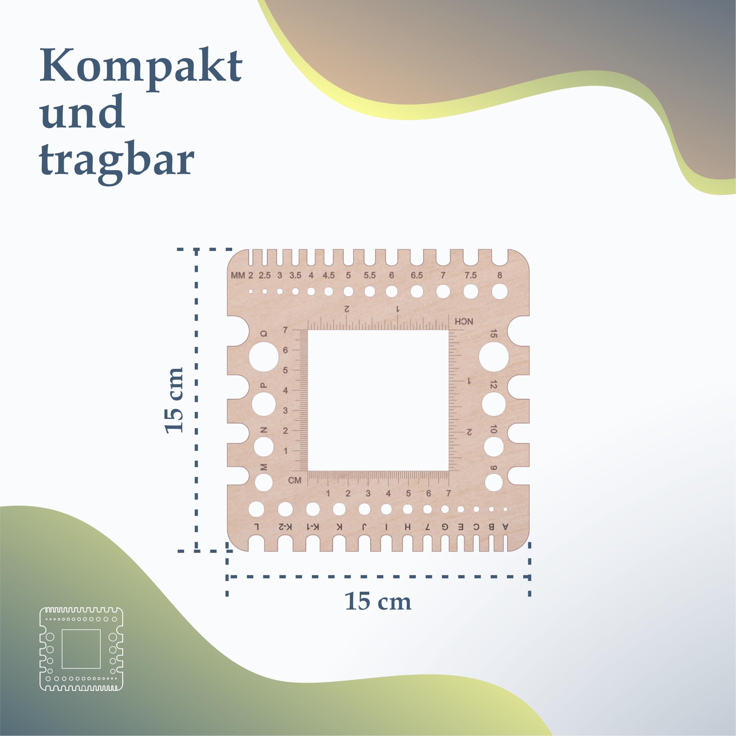 Misuratore Per Ferri Da Maglia In Legno E Plastica – Calibro Da 2 A 15 Mm, Righello 15x15 Cm, Strumento Da Maglieria - 4