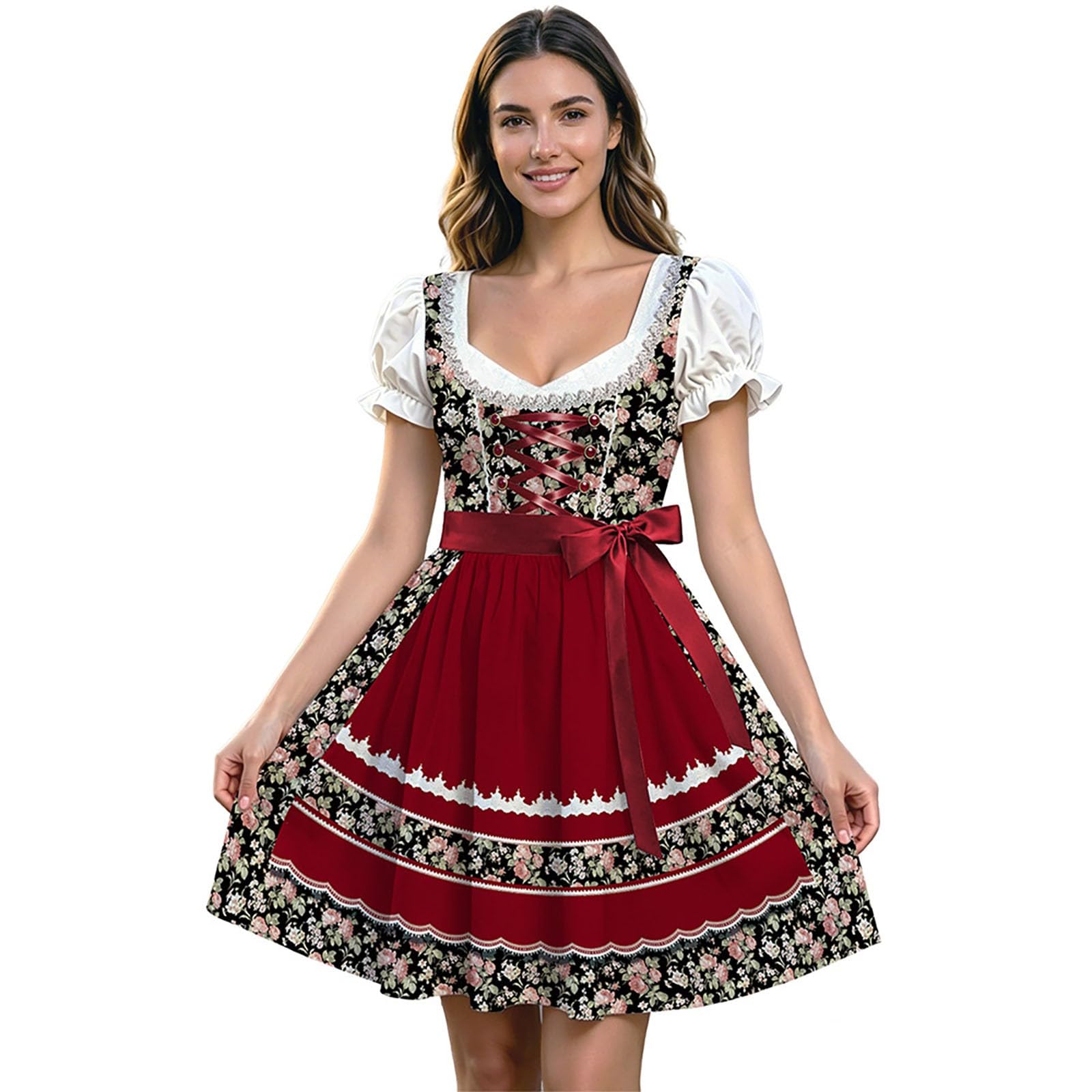 Generisch 2026 Festivalkleid Blumenärmeln Taillengürtel für – Mittelalterliches Hofkostüm für Damen elegantes Auftrittsgewand historischem Charme für Halloween-Feierlichkeiten rustikale Events