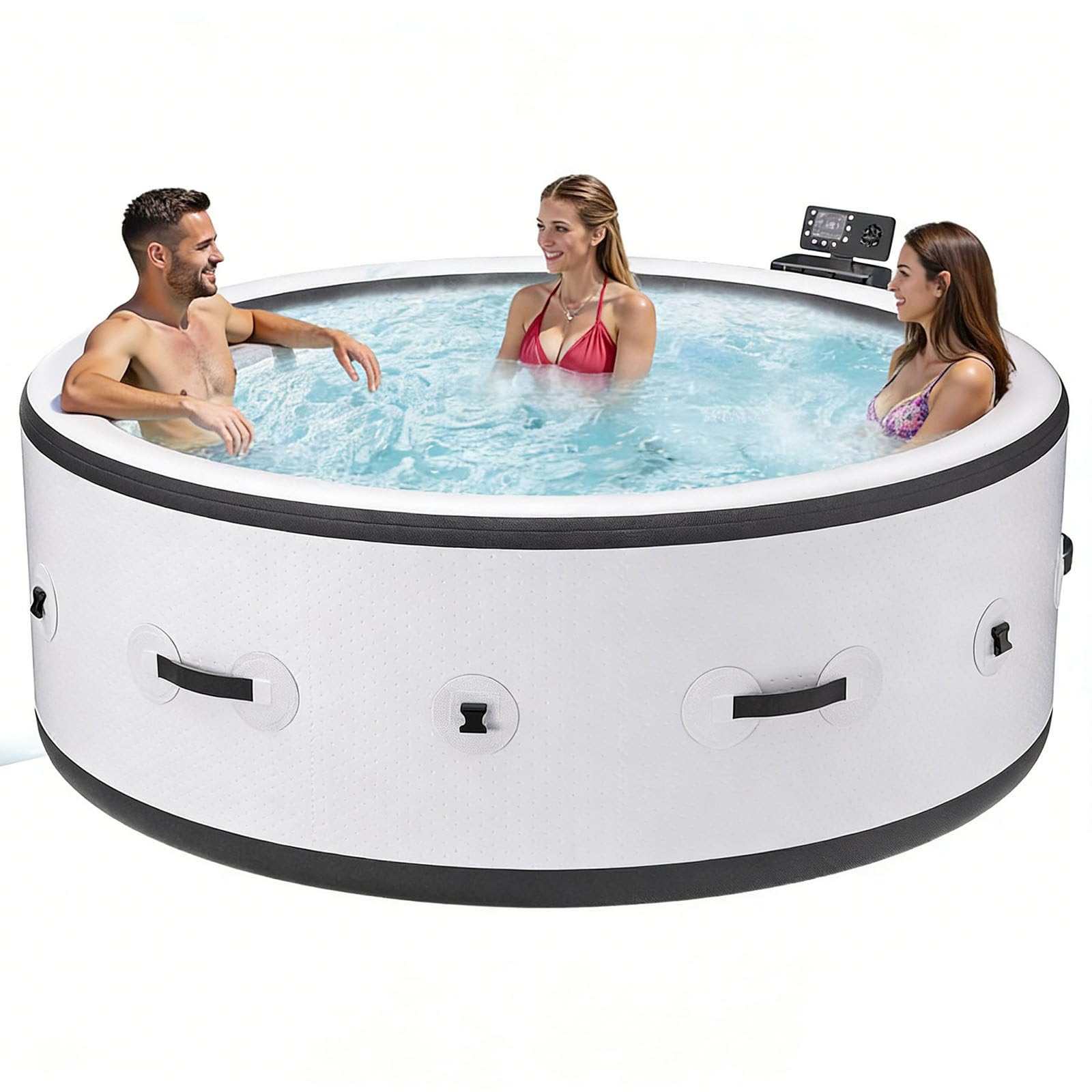 SPA Inflable Grande Y Portátil, Redondo, para 4-6 Personas, para Exteriores, con 150 Chorros De Aire, Bomba De Calefacción Y Cubierta Aislante, 205 X 71 Cm, para Patio, Jardín Y Exteriores
