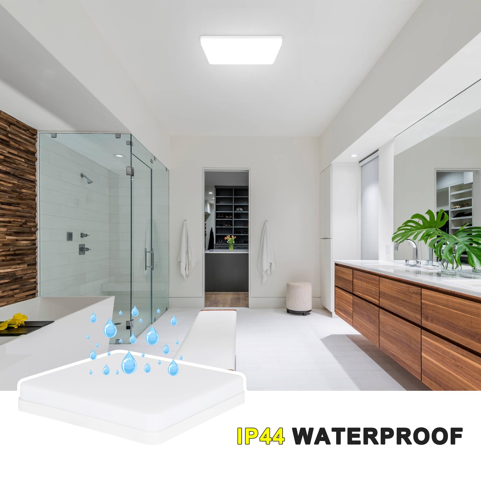 Kambo 36W Plafoniera LED Quadrata - Lampada da Soffitto LED Luce - Plafoniera Led Soffitto Bianco Freddo 6500K 3240LM - Moderno Plafoniera Bagno IP44 Cucina Soggiorno Corridoio Ufficio Cantina