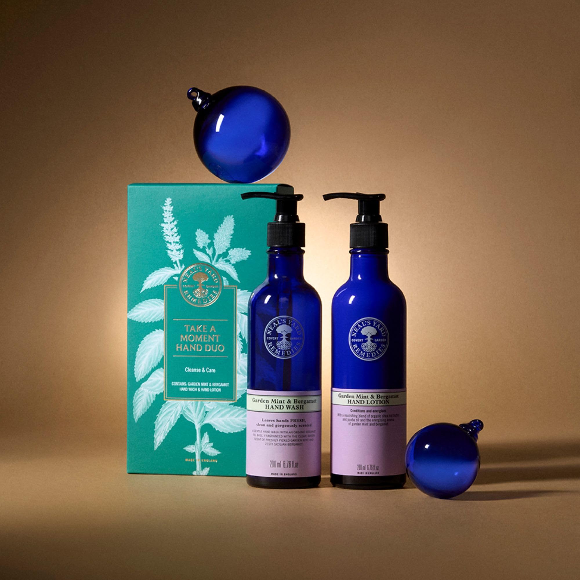 Neal's Yard Remedies Take A Moment Garden Mint & Bergamot Gift Set, Hand Wash & Hand Lotion with Essential Oils, Vegan & Cruelty-Free, Set of 2