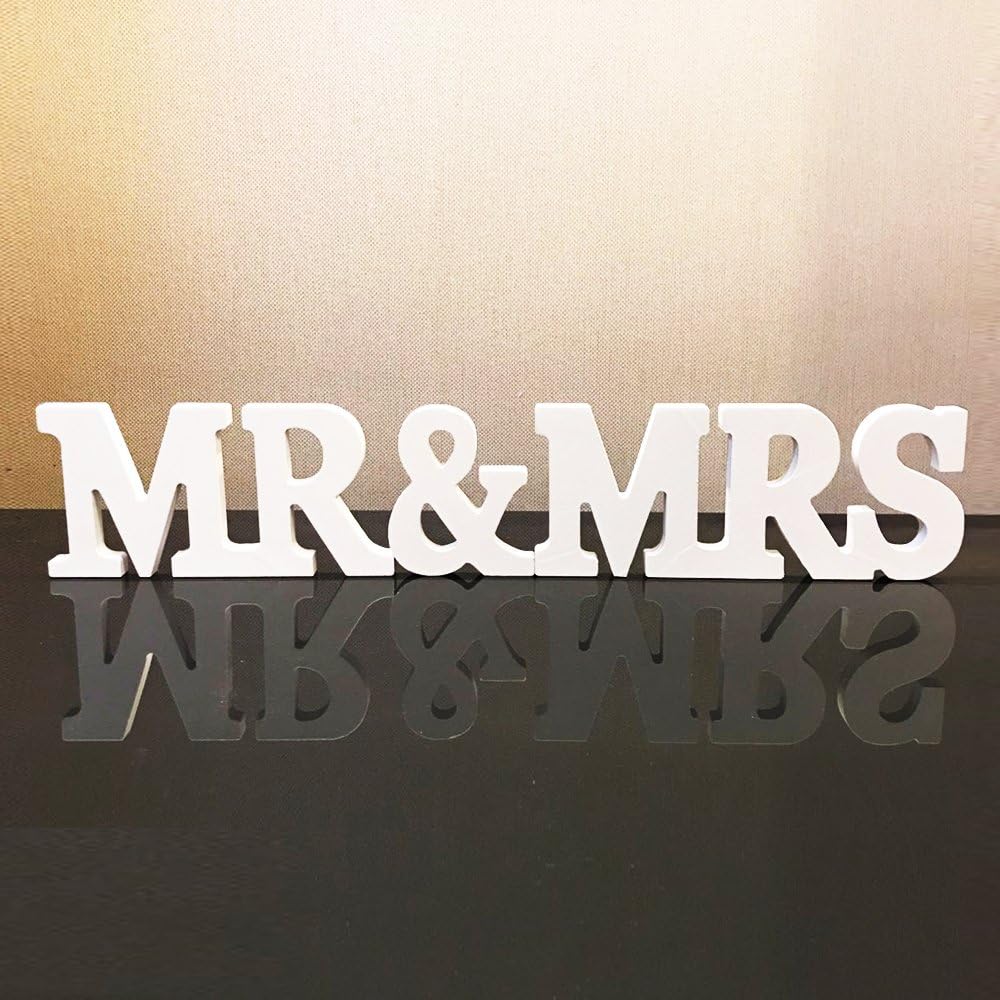 Coardor Mr & Mrs Sign Wooden Letters White Wedding Decoration for Top Table Present Decor