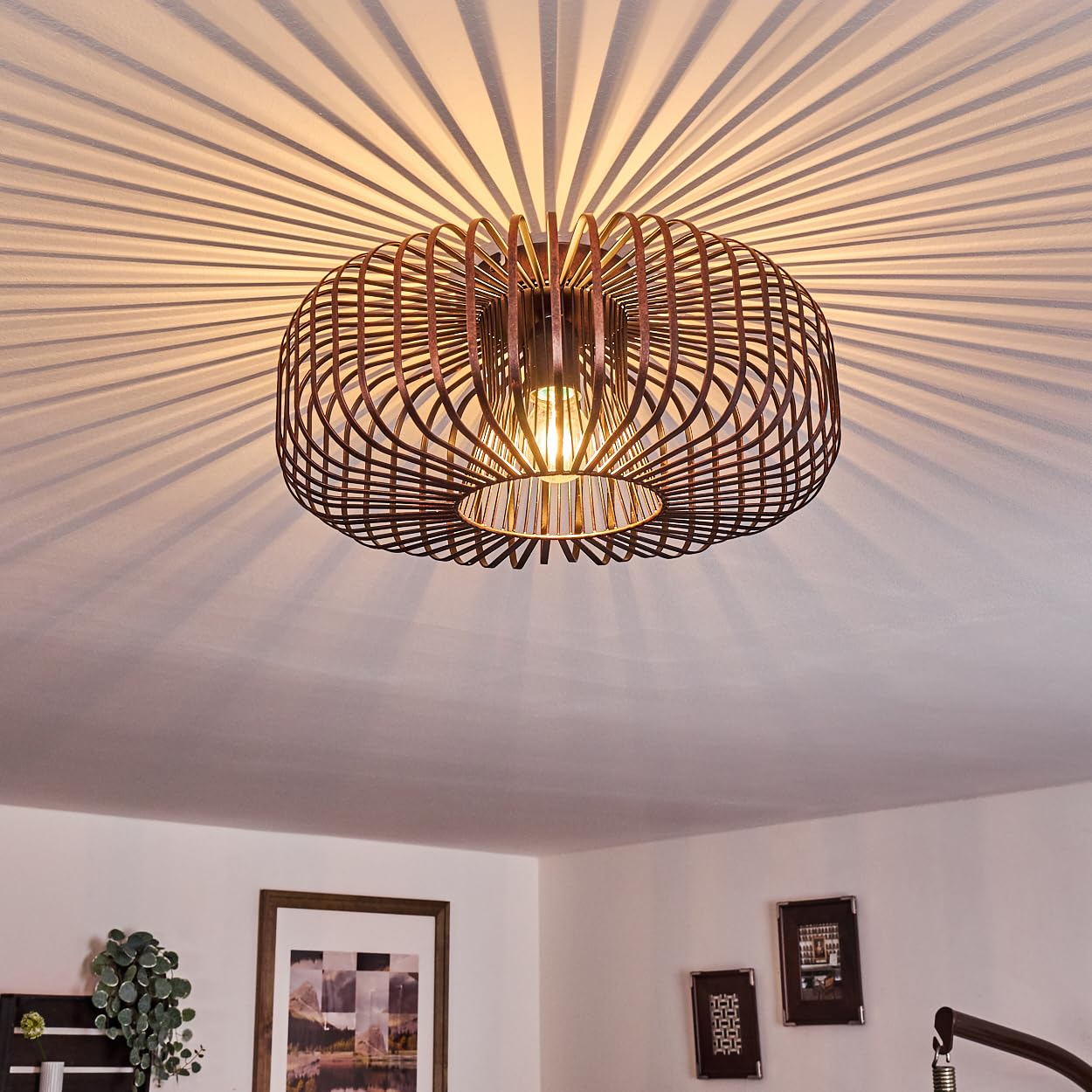hofstein Ceiling lamp Wemude, Round Metal Ceiling lamp in Black/Copper, 1-Flame, E27 Socket, Retro Light with Lattice Effect,Without Bulbs
