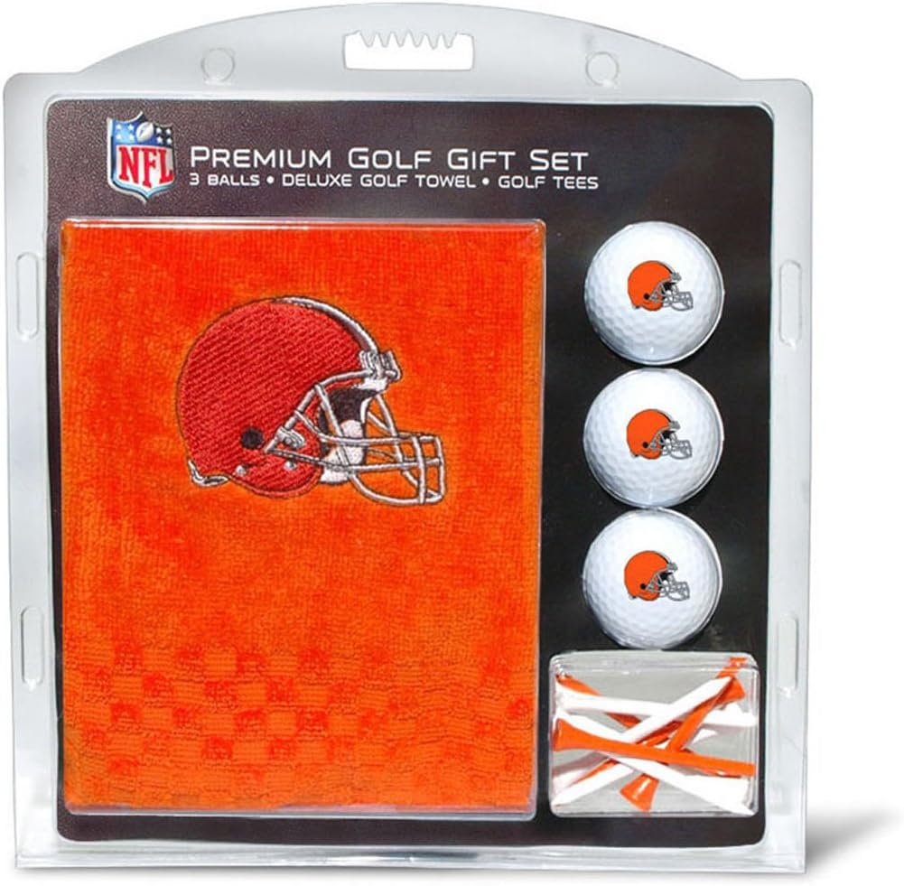Team Golf NFL Cleveland Browns Gift Set: Embroidered Golf Towel, 3 Golf Balls, and 14 Golf Tees 2-3/4" Regulation, Tri-Fold Towel 16" x 22" & 100% Cotton