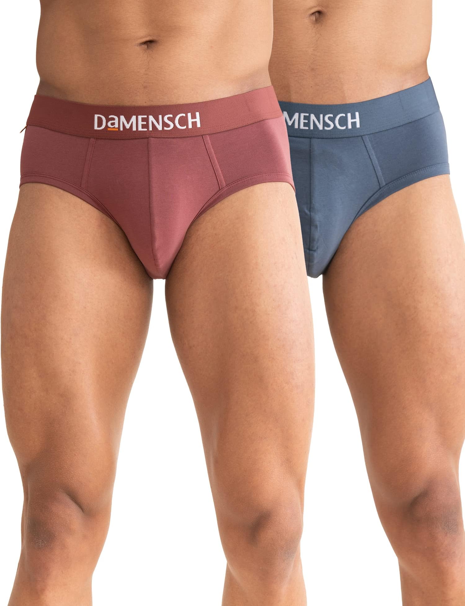 DAMENSCH Deo-Cotton Tonal Solid Brief -Pack of 2 - Marsala (Rusty Red), Blue Stone (Marble Blue) - Medium