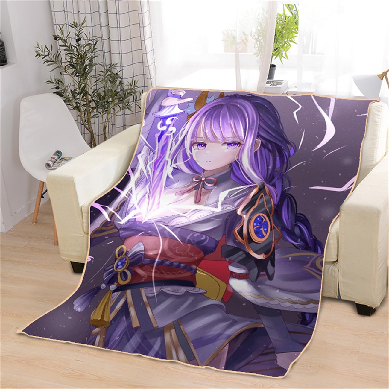 3D Flanelldecke Genshin Impact Raiden Shogun – 150x200 Cm, Superweich, Für Couch & Bett, Ganzjährig Nutzbar