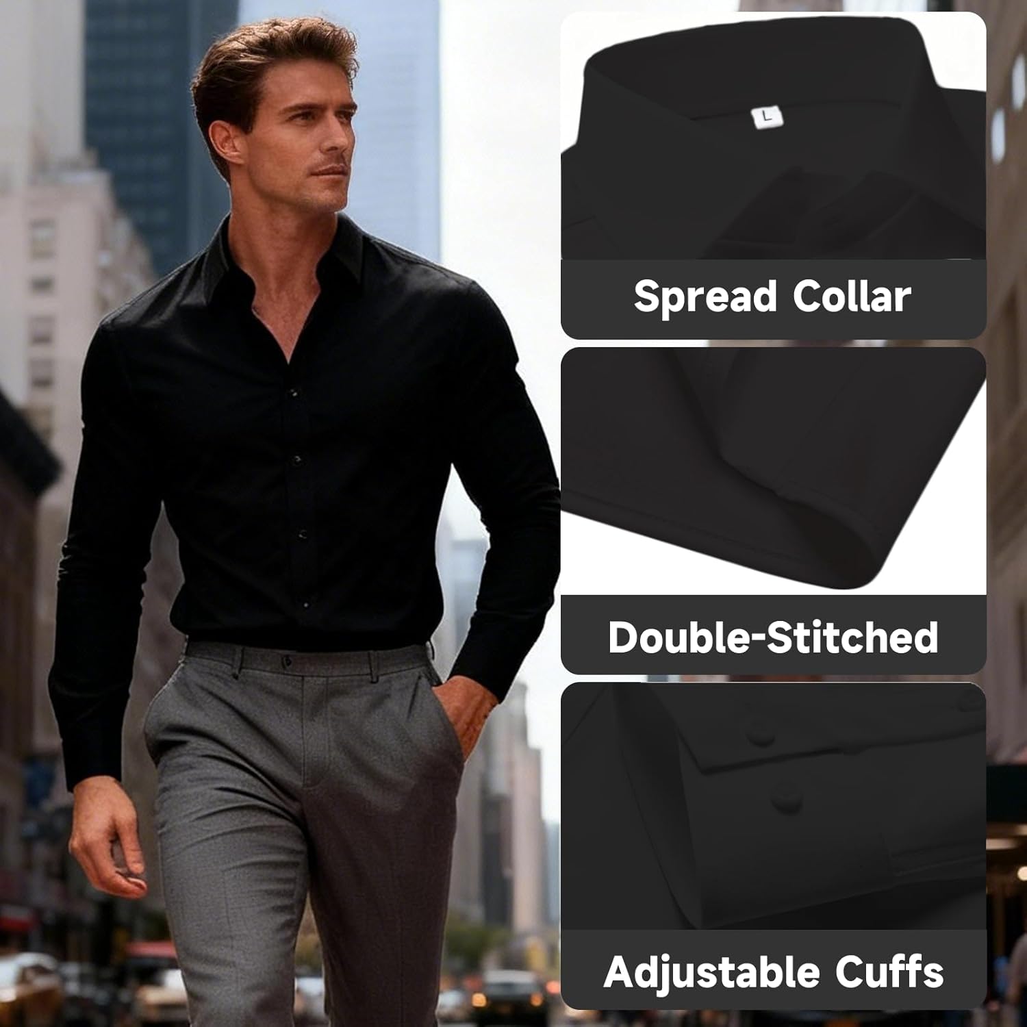 Men's Stain Shield Dress Shirts Stretch Wrinkle Free Fit Long Sleeve Solid Shirt Business Casual Button Down Shirts - Image 5