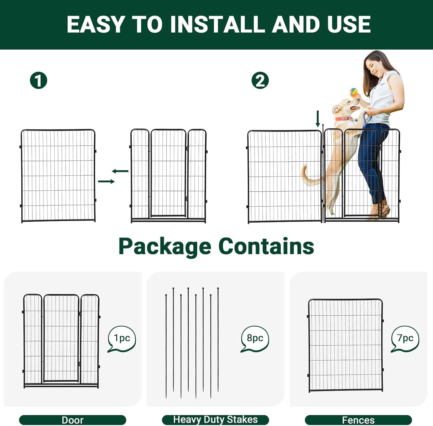 Dog Playpen Indoor/Outdoor 40" Height 21 Ft L 8 Panels Pet Play Pen, Stress-Free and Safe Play, Portable Metal Pet Exercise Pen for RV Camping Garden Yard, Wide Door Low Threshold, Quick Install