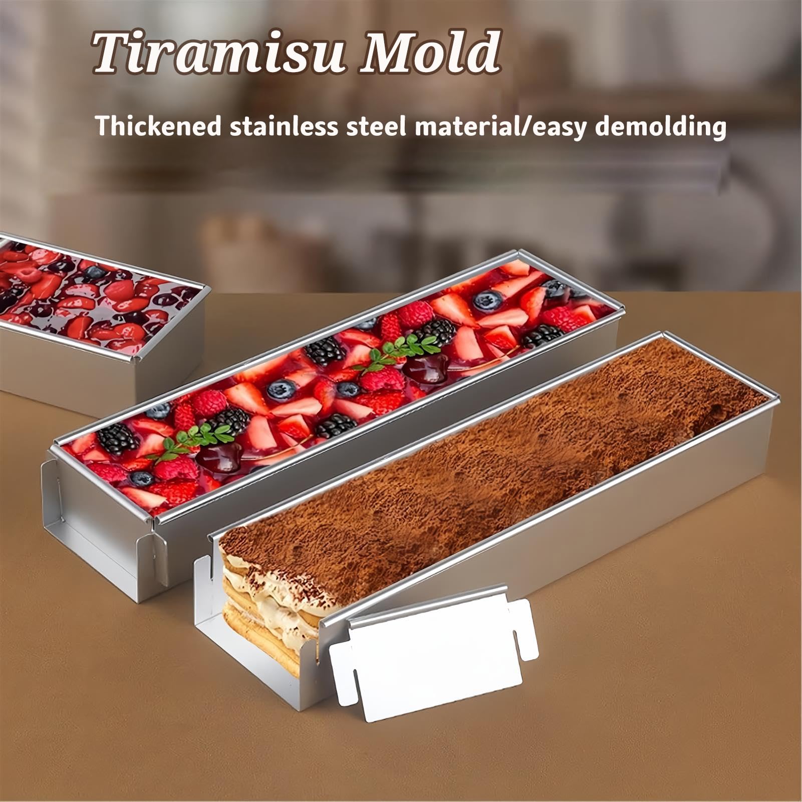 Teglia rettangolare in acciaio inox, antiaderente, per tiramisù, mousse, chiffon e dolci di compleanno