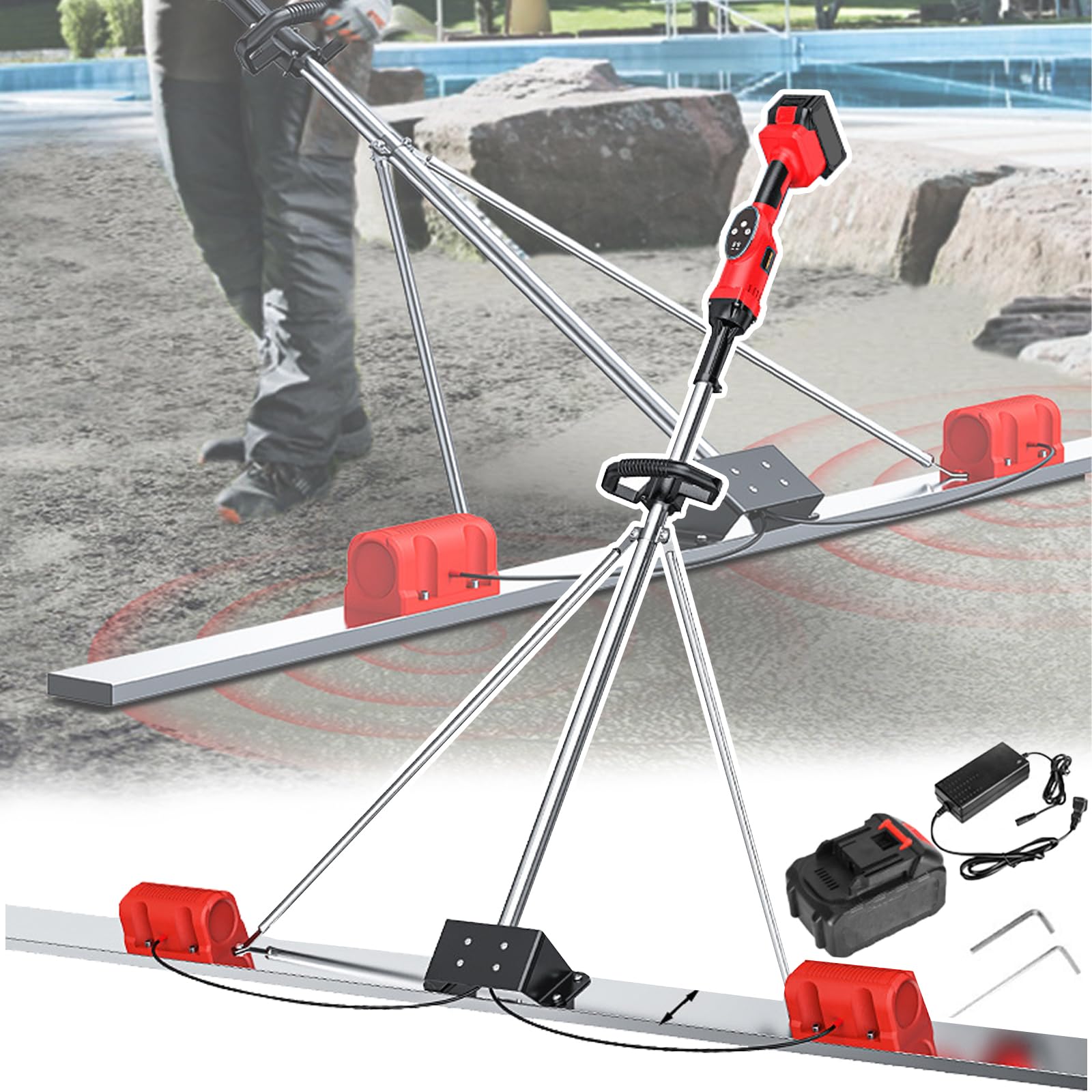 Raschiatore Elettrico per Cemento 150/180/200 Cm, 6000 Giri/min, 9 velocità Regolabili, Triangolare Fisso, con Raschietto, Display Digitale, per La Lavorazione del Cemento,2.0m