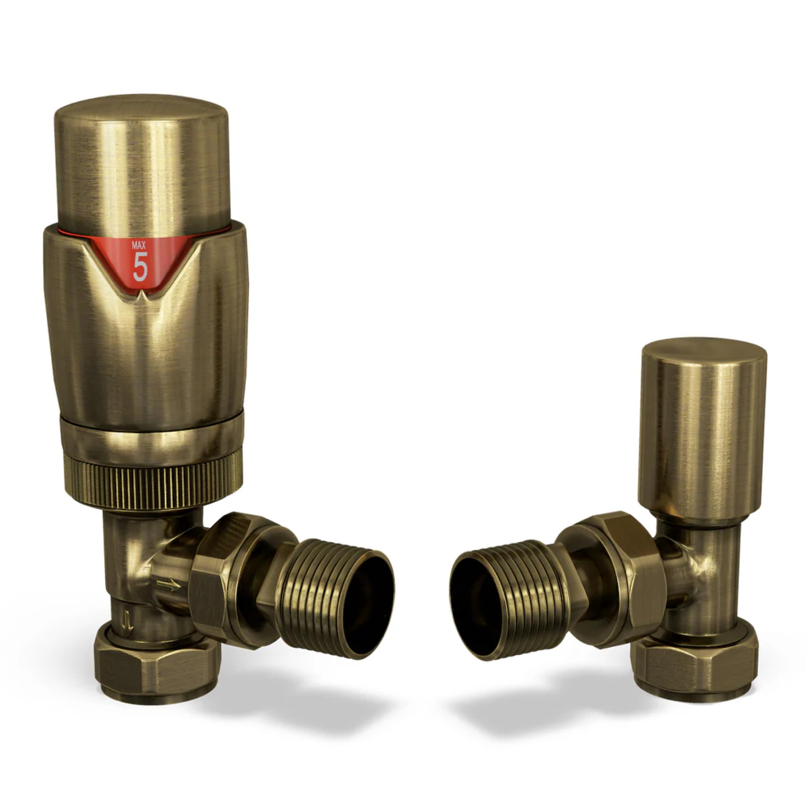 UK Radiators Thermostatic Radiator Valve Set 1/2" x 15mm - Solid Brass TRV | Old Antique Brass Finish - Solid Brass 1/2" x 15mm Angled - Lockshield Included, Easy Installation