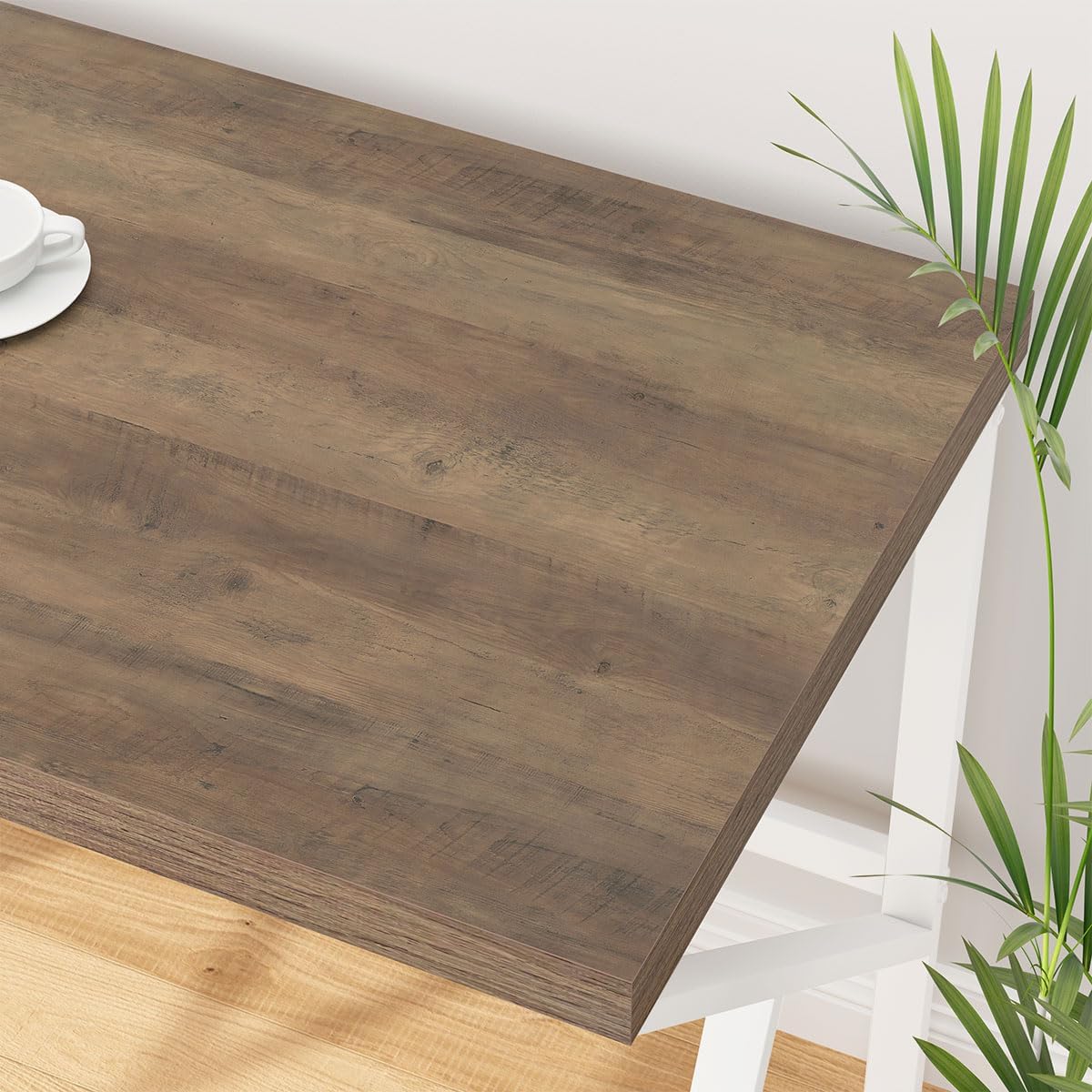 HSH Farmhouse Computer Desk, Large Home Office PC Desk, Modern Simple Metal Wood Desk Workstation for Executive Writing Study, Rustic Long Bedroom Living Room Table, White and Rustic Oak, 60 Inch