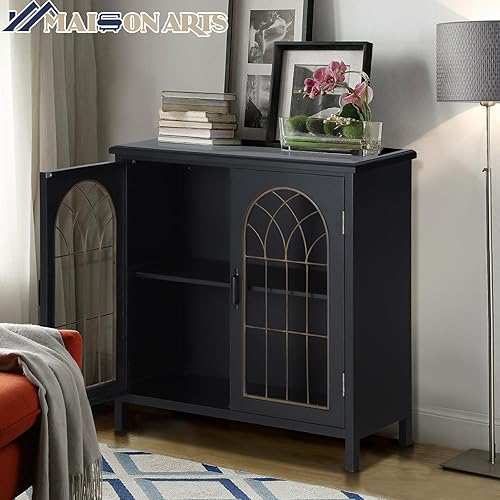 Vista 3 de MAISON ARTS Armario Accent con 2 puertas, gabinetes de almacenamiento decorativos con marco y patas de madera maciza, pequeños gabinetes de aparador