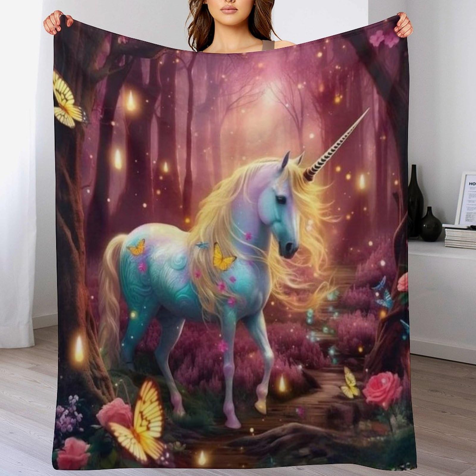 Plaid jeté canapé flanelle cheval couverture polaire chaude 100x130