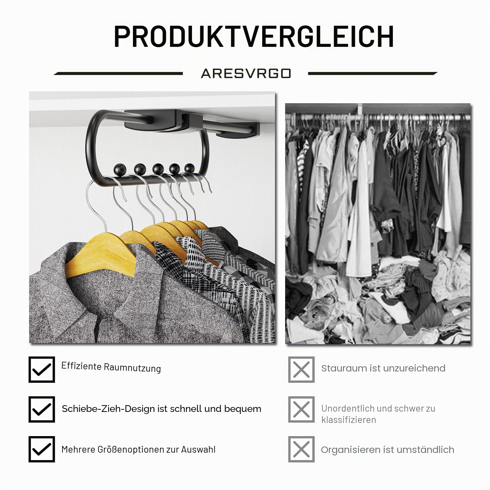 Aresvrgo Ausziehbare Kleiderstange,Verstellbarer Kleiderstange Ausziehbar,Speicherplatz Sparen,kleiderschrank Schrank für SchräNke,Lagerbereiche,Kleidung und Hosen Organisieren Aufbewahren (40CM) Küche, Haushalt & Wohnen